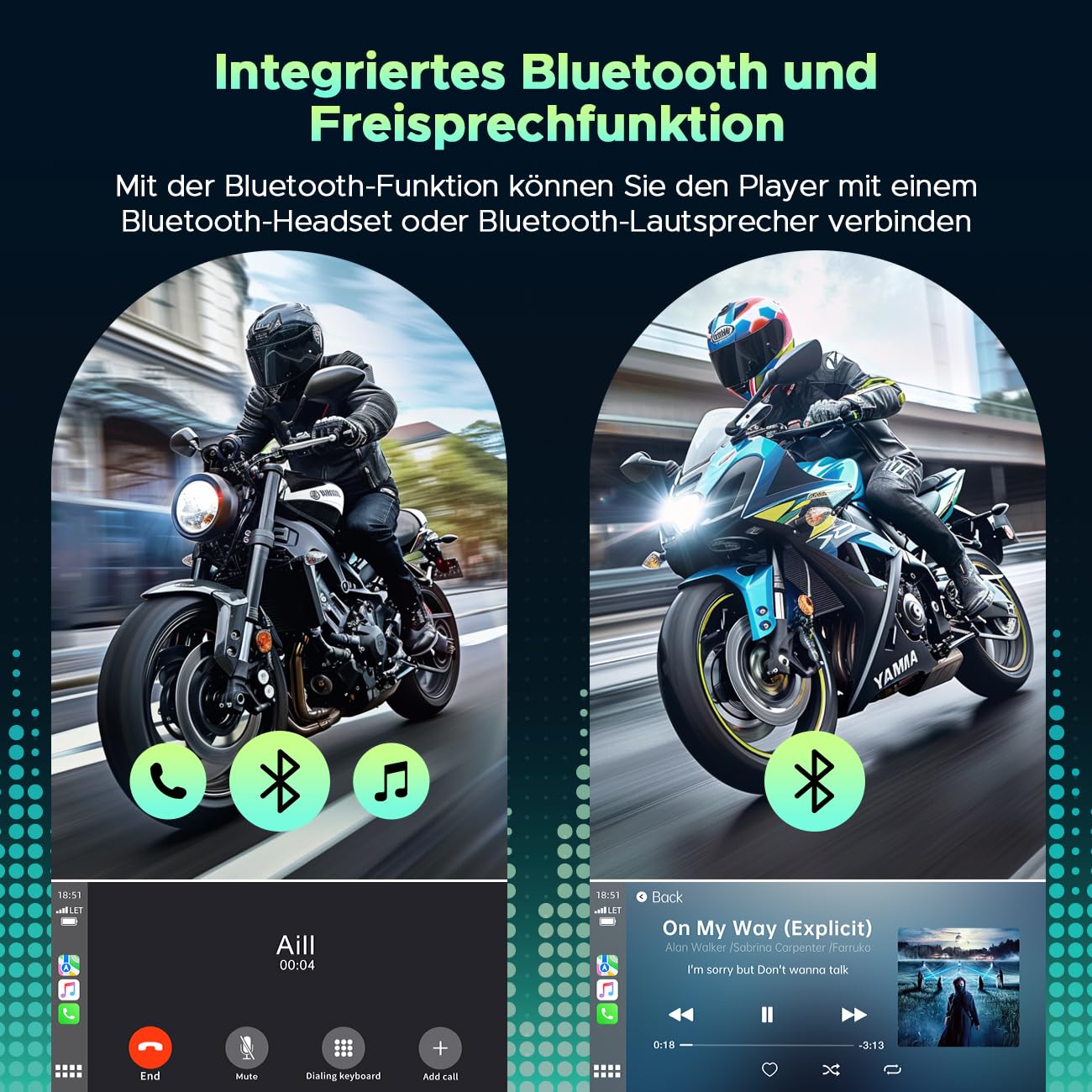 Lamto Senza Fili Schermata Carplay Per Moto, Schermo Carplay GPS da 6,25 Pollici, Stereo Portatile CarPlay Senza Fili & Android Auto Per Moto, IP67 Impermeabile Touchscreen, Bluetooth, Siri, G00gle