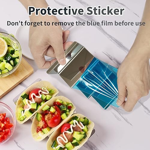 Miniatura 2 de Juego de 6 soportes para tacos de acero inoxidable, cada soporte de metal para 3 tacos - Estante para tacos con asas - Elegantes soportes para tacos