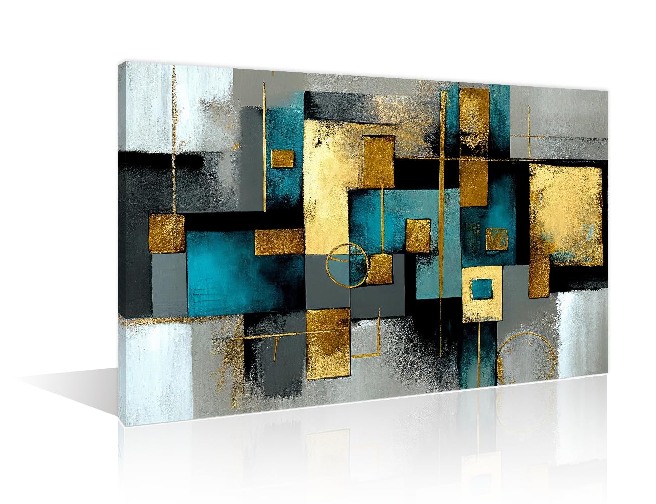 Abstract Canvas Prints Wall Art Fresh Look Picture Artwork Prints Abstract Fractal Black Gold and Blue for Home Office Bedroom Living Room Bathroom Wall Decor Framed Ready to Hang (12"Wx18"H) โ image 1