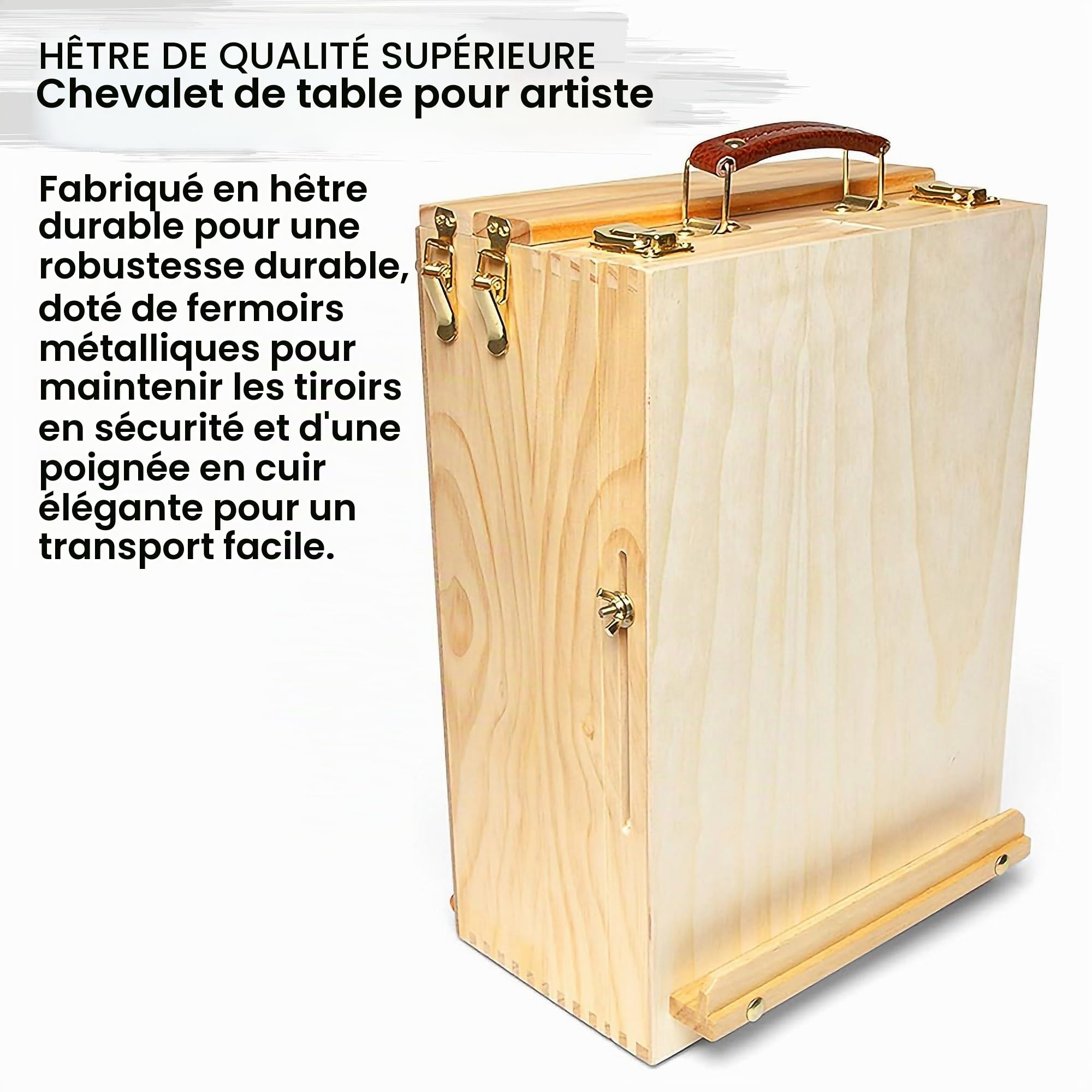 Elements Kit complet de peinture chevalet mixte - 108 pièces pour peinture acrylique et peinture à l'huile, peinture et croquis - Kit de peinture en bois à 3 tiroirs