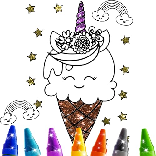 Glitter Unicorn Ice cream Coloring Book : Cute coloring book for kids,Great Gift for Boys & Girls