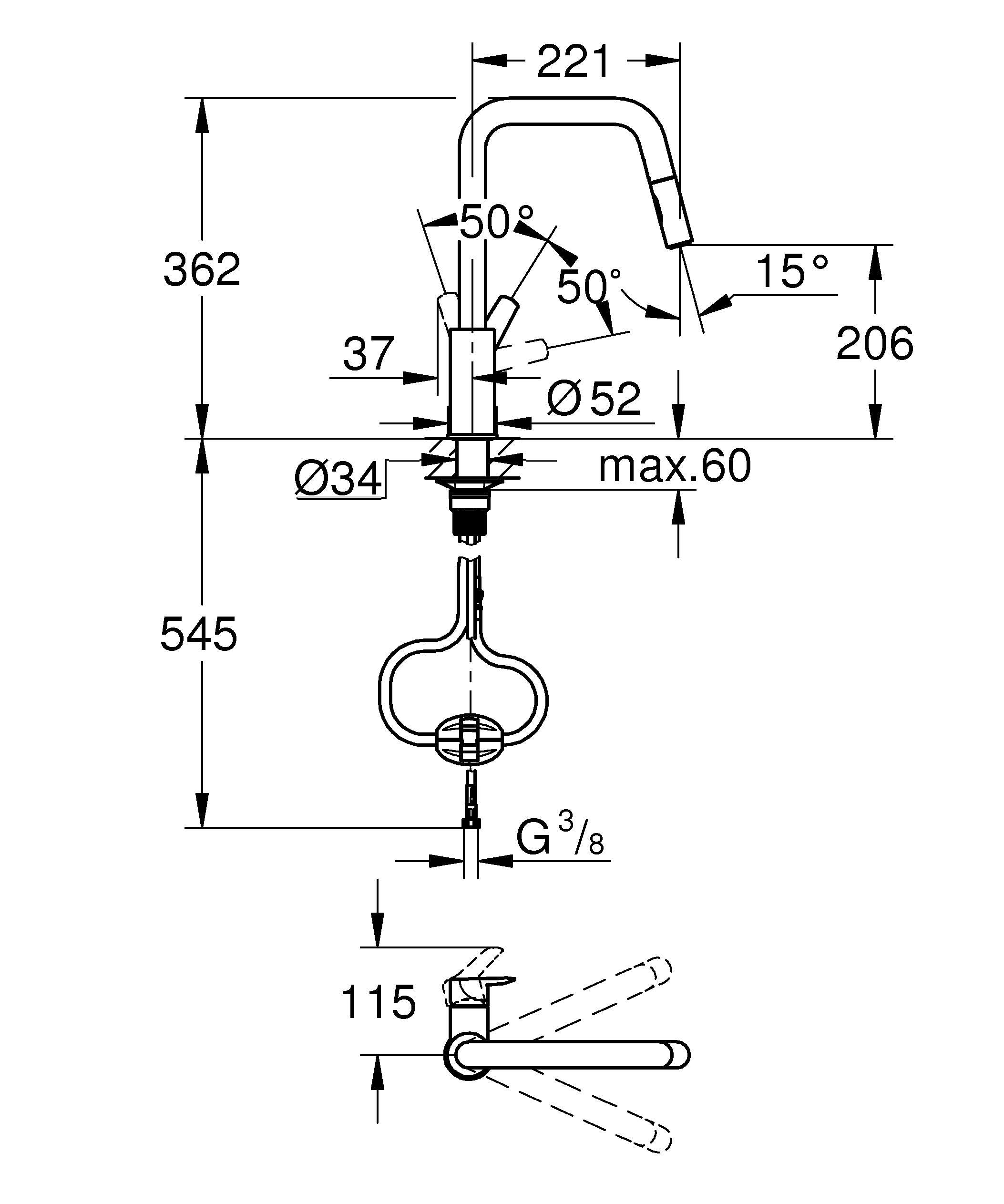 GROHE Start, armatura kuchenna, 2 rodzaje strumienia (kran kuchenny, wyciągana słuchawka, obracany o 360°, oszczędność wody dzięki zmiennemu ograniczeniu ilości, montaż zlewu bez użycia narzędzi