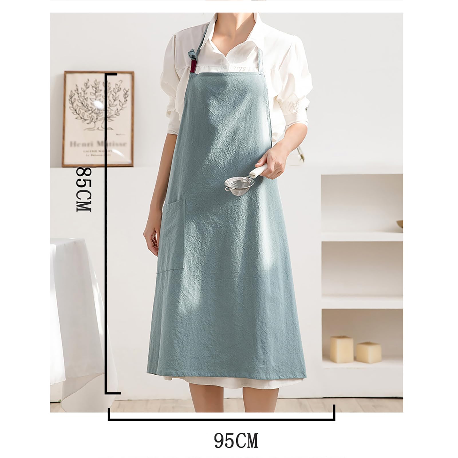 Grembiule da Cucina in Cotone E Lino, Grembiule Regolabile con Tasche per Donne E Uomini, Giardinaggio, Ristorante, Chef F,One Size