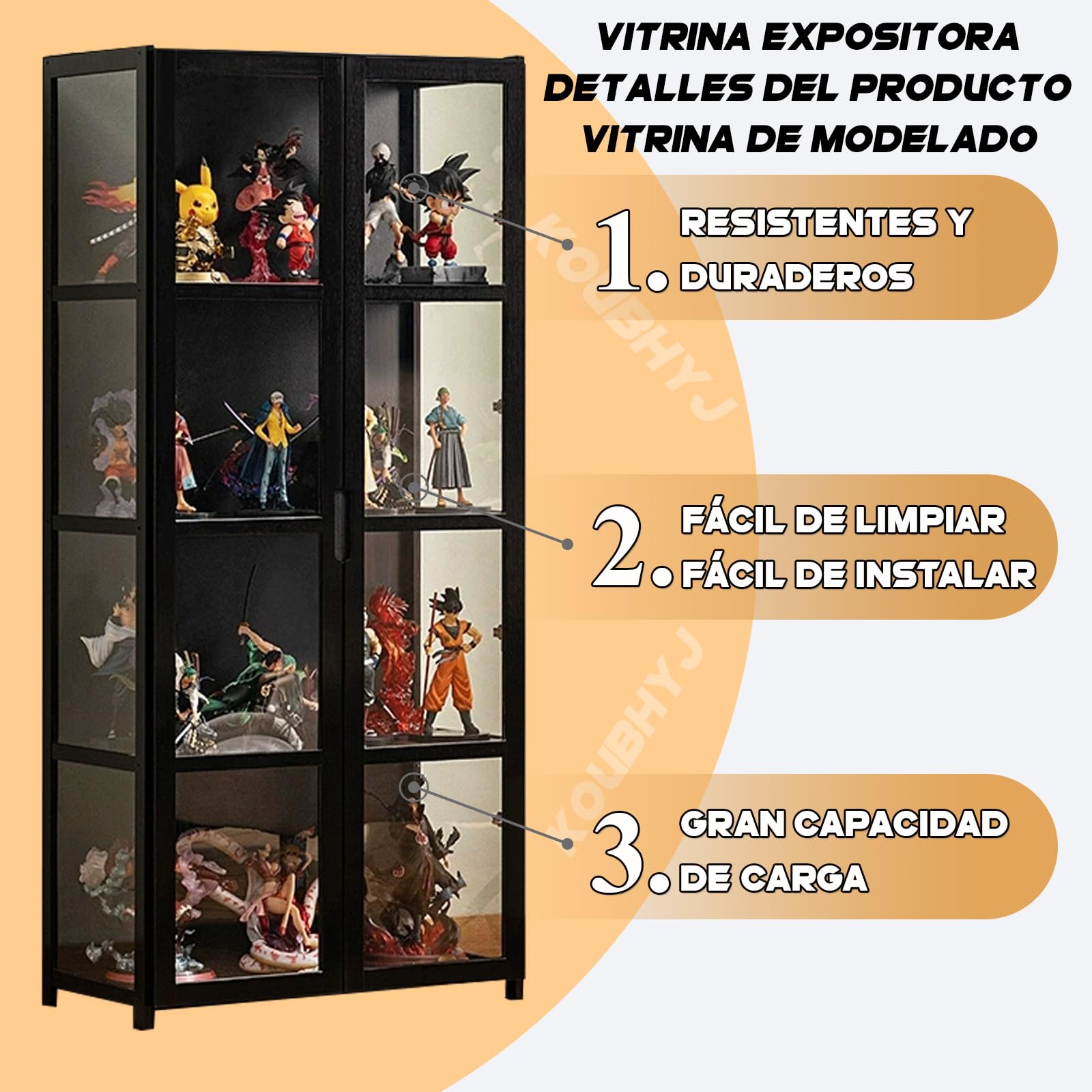 Vitrina Expositora, Multifuncional de Vidrio a Prueba de Polvo, Diseño de Puerta de Gabinete con Solapa, Vitrina Cristal para Dormitorios, Salas de Estar, 42x33x130cm Color de la Madera
