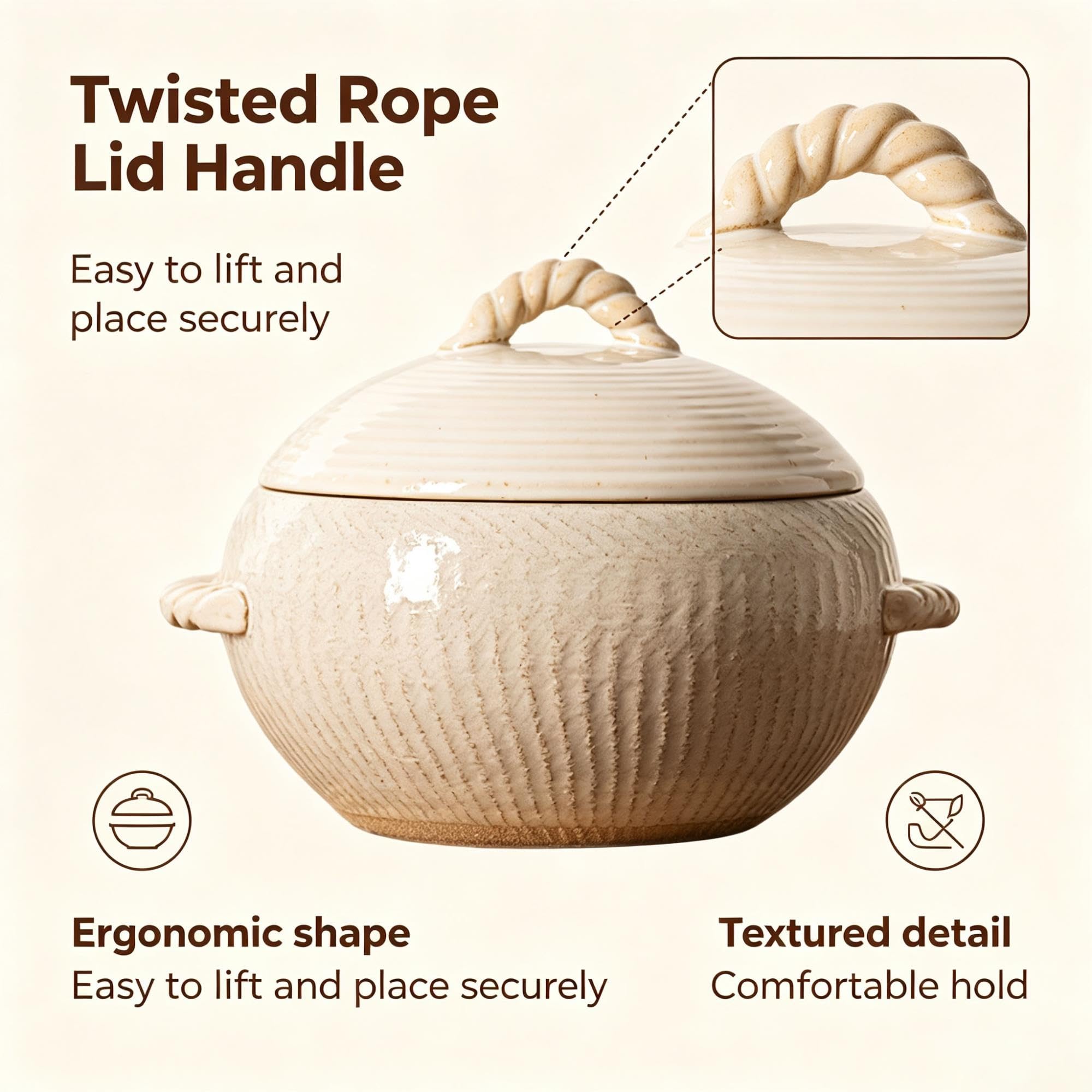 Pot japonais en argile de 3000 ml, pot en pierre, avec couvercle