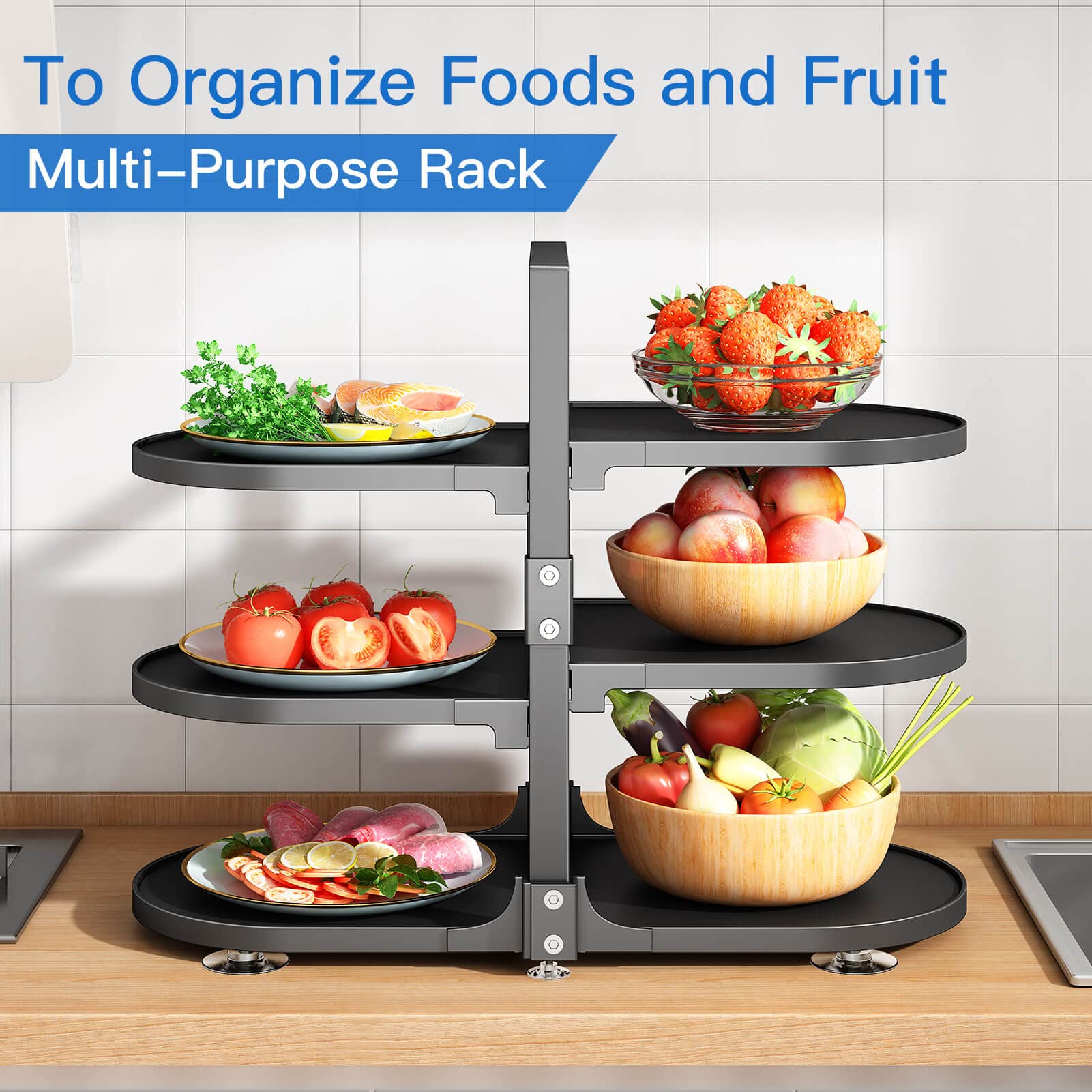 Pots and Pans Organizer for Cabinet, 6 Tier Snap-on and Adjustable Pan Organizer Rack for Under Cabinet, Pot Organizer for Kitchen Storage, Pot Lid Organizer with Panels (6 Tier, Round)