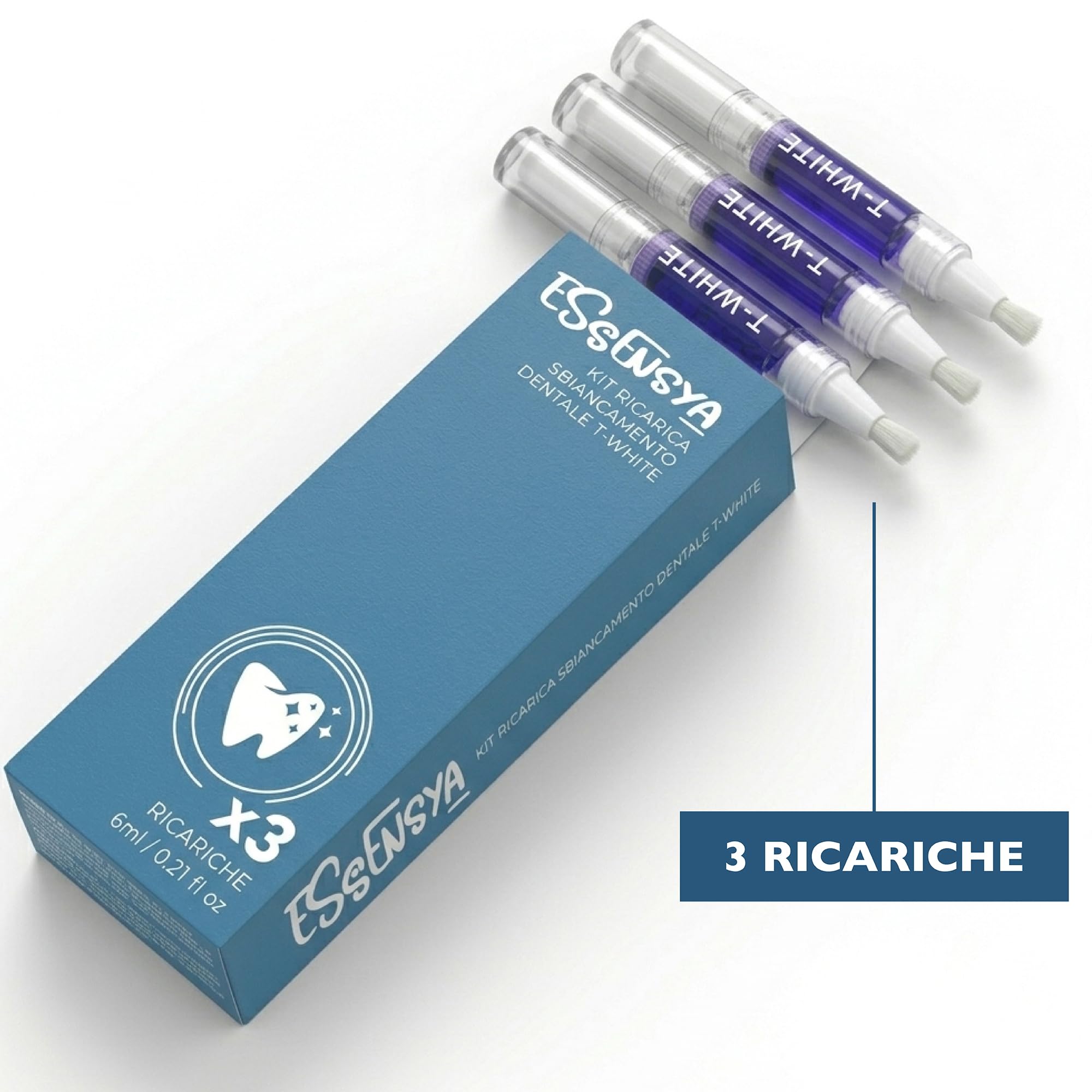 T-White - Ricarica Sbiancante Denti Professionale - 3 Gel Sbiancanti con Pennello Applicatore - Denti Bianchi in 16 Minuti - Sicuro per lo Smalto