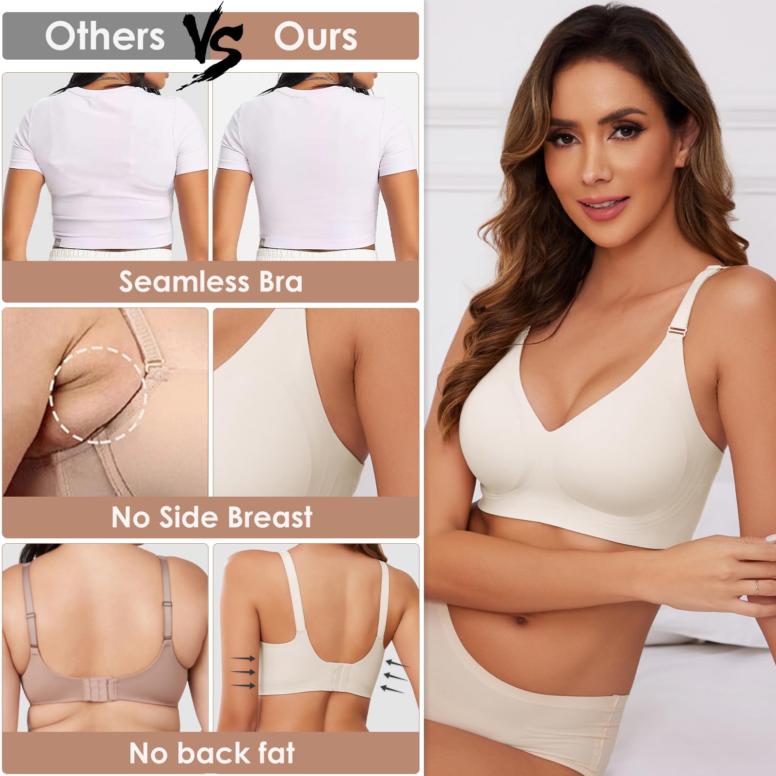 Xnova Donna Reggiseno Senza Ferretto con Cuscinetti, Stretch Leggero Reggiseni di Base Spalline Regolabili Senza Schienale, Comfort Intimo Bralette Invisibile Elasticizzato