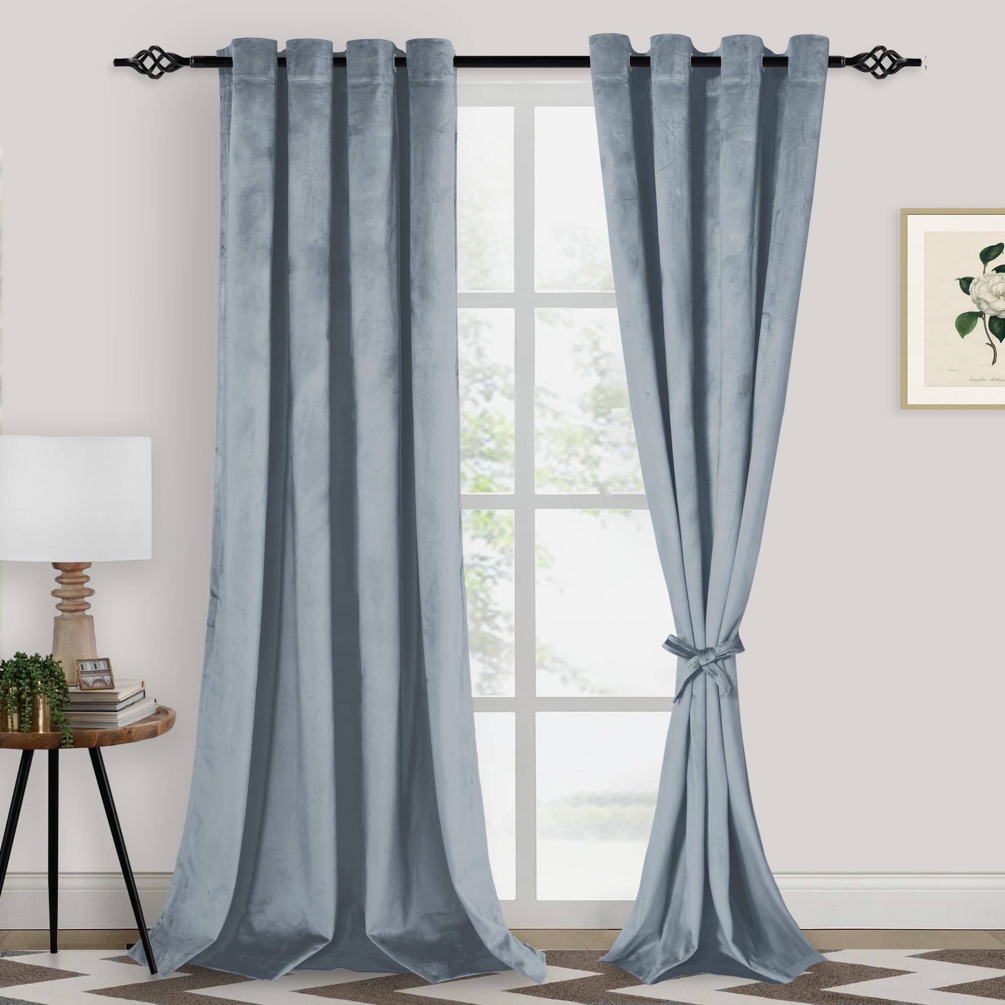 XWZO Light Blue Velvet Curtains 108 Inches Long, Elegent Soft Luxury Curtains for Living Room, Thermal Insulated Room Darkening Light Blue Curtain for Bedroom Decor, Velvet Drapes Set 2 Panels