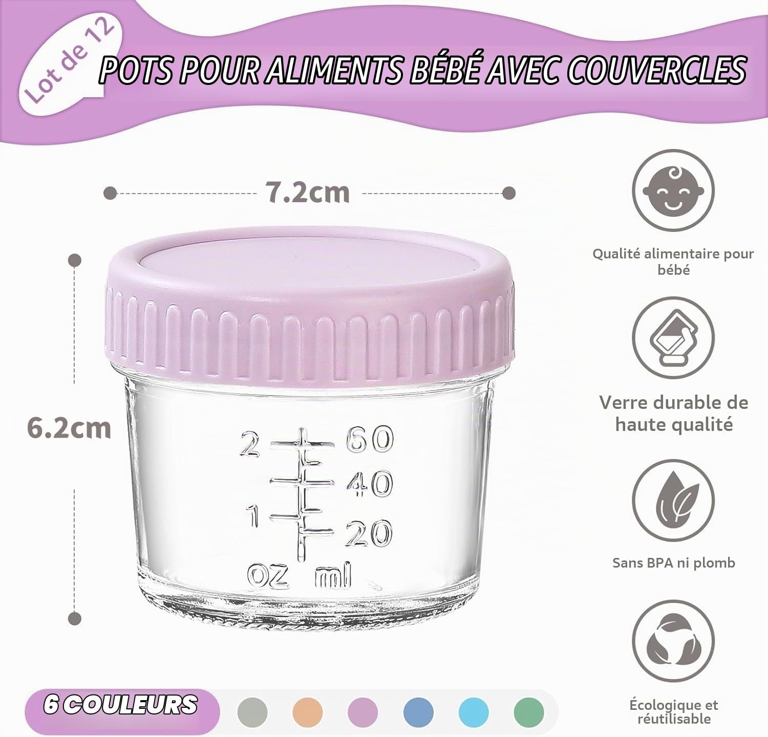 LATERN 12 Pièces Récipients en Verre pour Bébé Aliments, 120ml /4oz Pot Sans BPA 100% Étanche Récipient Réutilisable avec Couvercle et Marqueur, Compatible Micro-Ondes, Lave-Vaisselle Et Congélateur