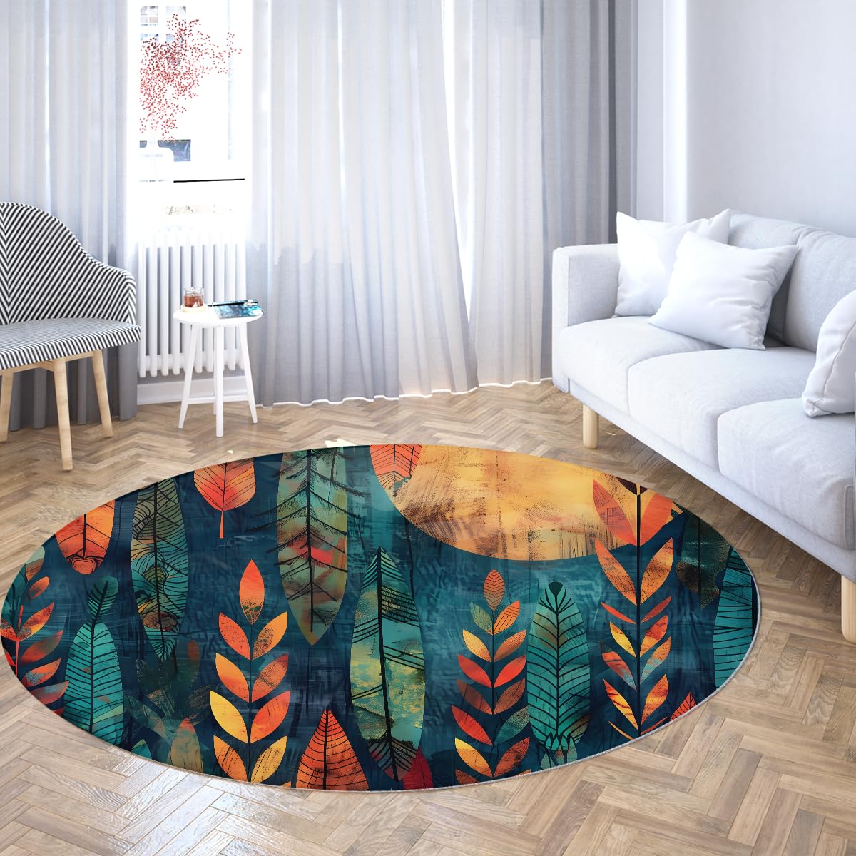 Tapis circulaire poil bas antidérapant et style vintage