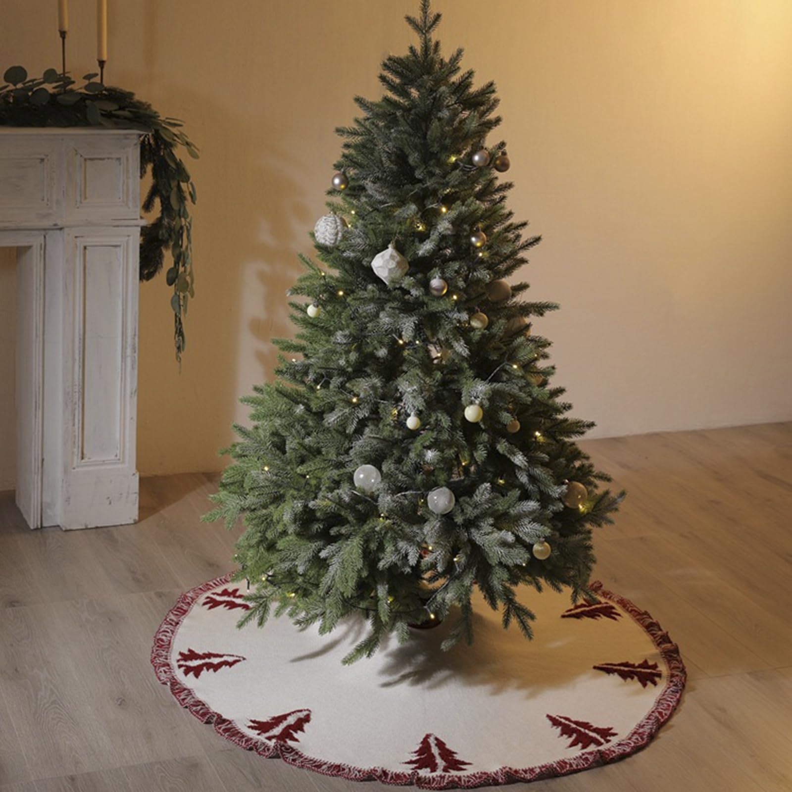 Gonna per Albero di Natale Maglia Bianca 122 cm, Tappeto per Albero Rotonda con Nappa,Motivi 3D per Alberi di Natale, Grande Copri Piedi Albero Natale per Natale Capodanno Festa in Casa