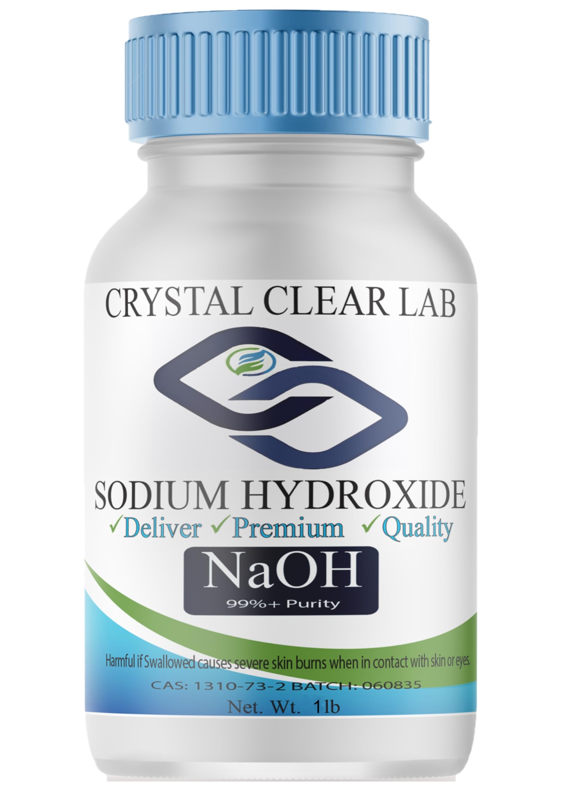 Crystal Clear Lab Sodium Hydroxide - Pellets - (Pure Lye, Food Grade Beads) 2 Lb (2 Bottles)