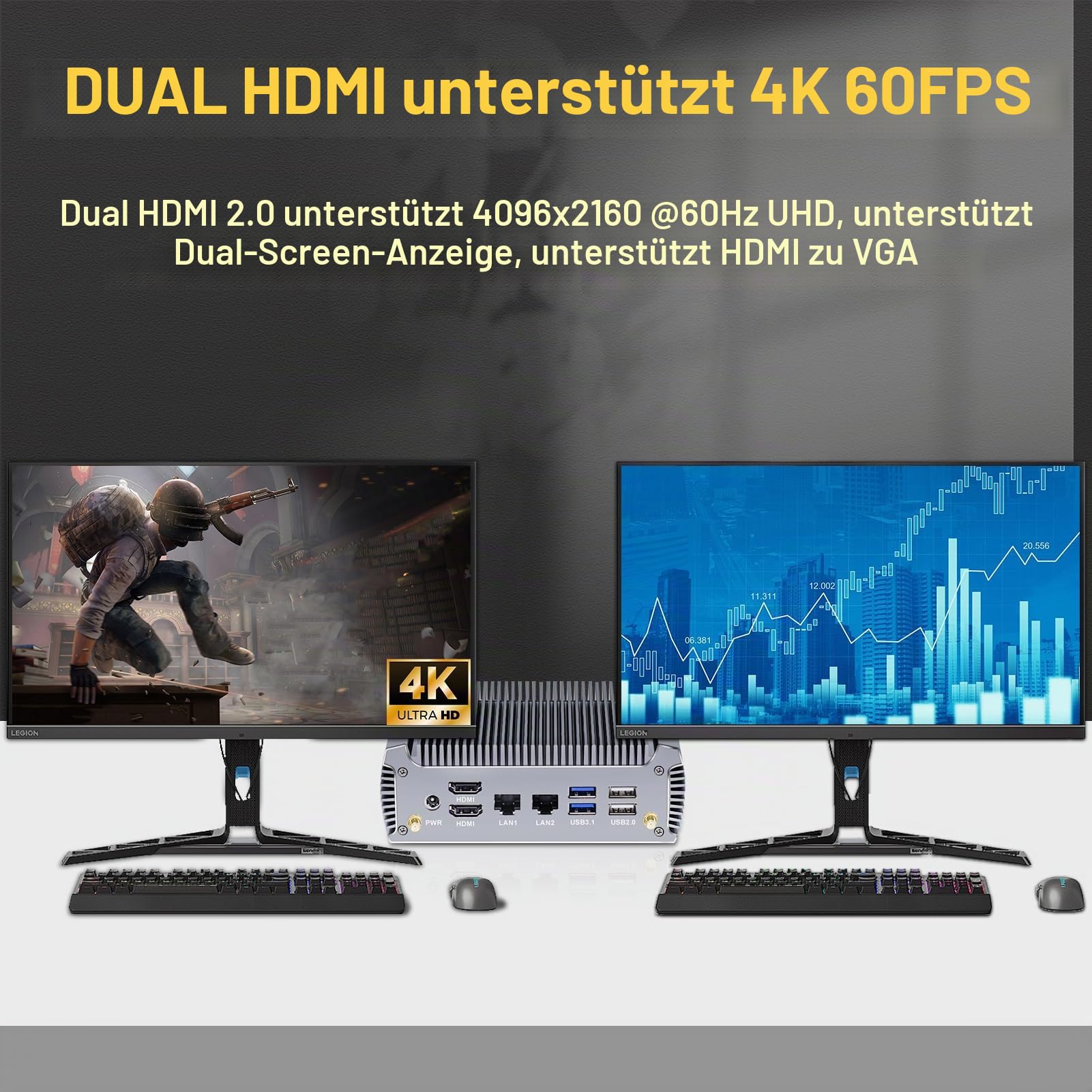 FakestarPC Fanless Mini PC, Ryzen 5 4500U Win 11, Dual LAN Mini Desktop Computer, NVMe DDR4 WiFi6, 2* HDMI, 5*USB, Gaming Office Home