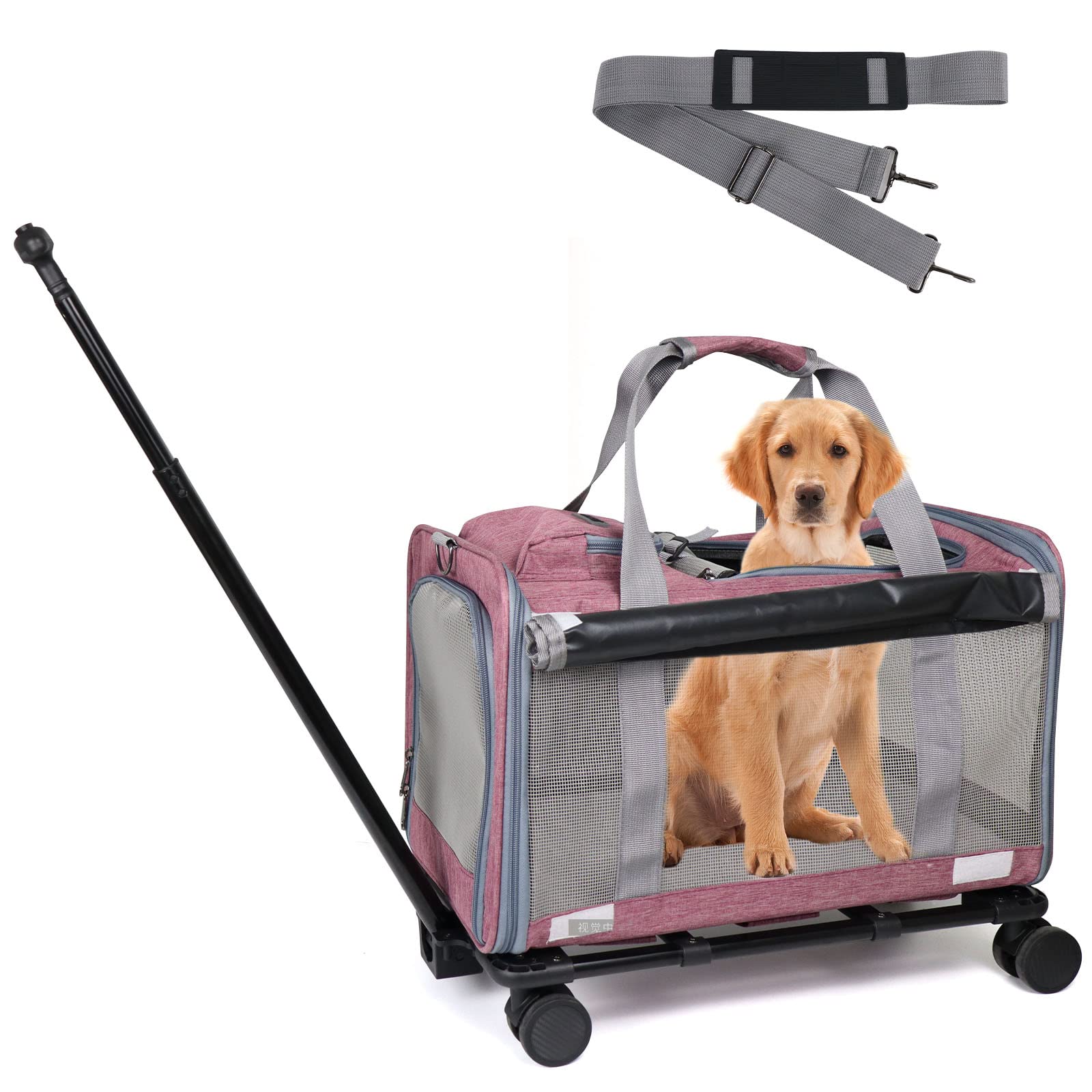 PROKEI Pet Carrier with Wheels for Cat Dog,Airline Approved Telescopic