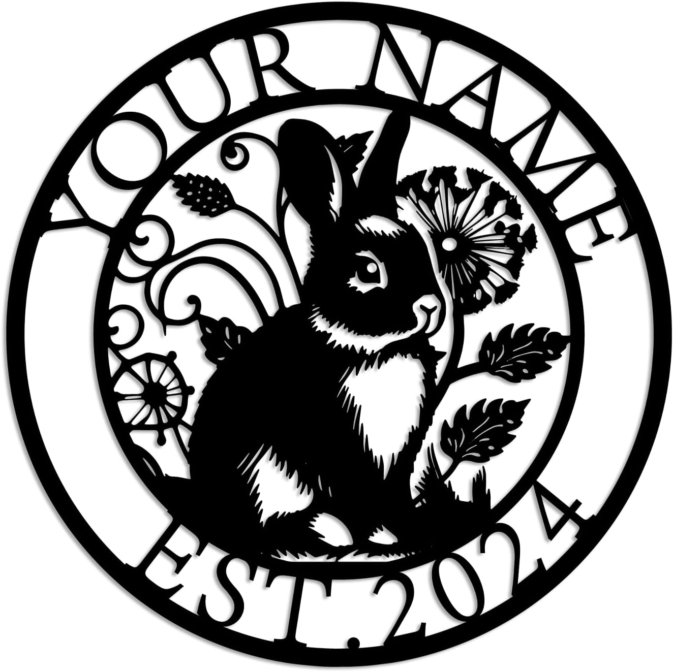 – Personalized Custom Rabbit Metal Wall Art, Personalized Rabbit Name Sign Decor for Room, Animal Lover Name Sign Home Decor (Rabbit B)