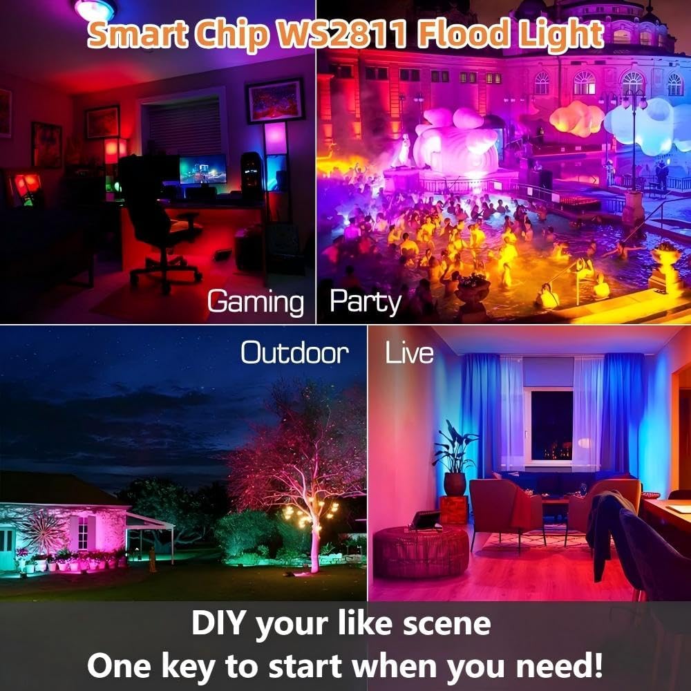 WS2811 RGB Flood Lights,Color Changing Flood Light,10/20W Smart WS2811 RGB,DC12-24V with Mini Controller,Low Voltage Landscape Lighting for Halloween Christmas (20W)