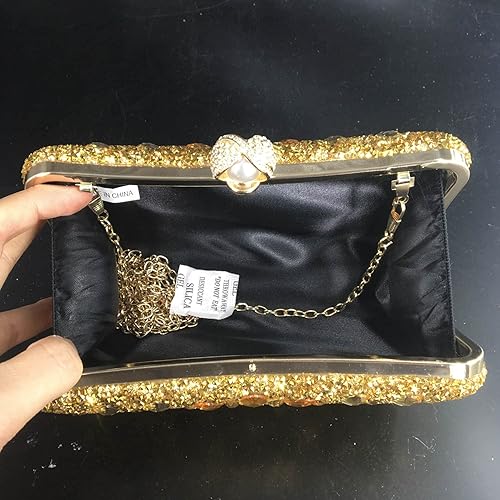 Miniatura 7 de Boutique De FGG Bolsos de mano de cristal con cierre de perlas para mujer bolsos de noche bolsa de diamantes de imitación para fiesta de boda Negro,