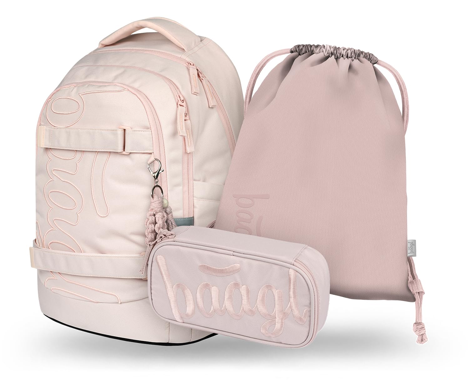 Baagl Schulrucksack Set Jungen Mädchen Teenager 3 Teilig, Skateboard Rucksack Skate MAX, Schultasche ab 3. Klasse, Grundschule Ranzen mit Brustgurt, Ergonomischer Schulranzen, 30 l (Creamy)