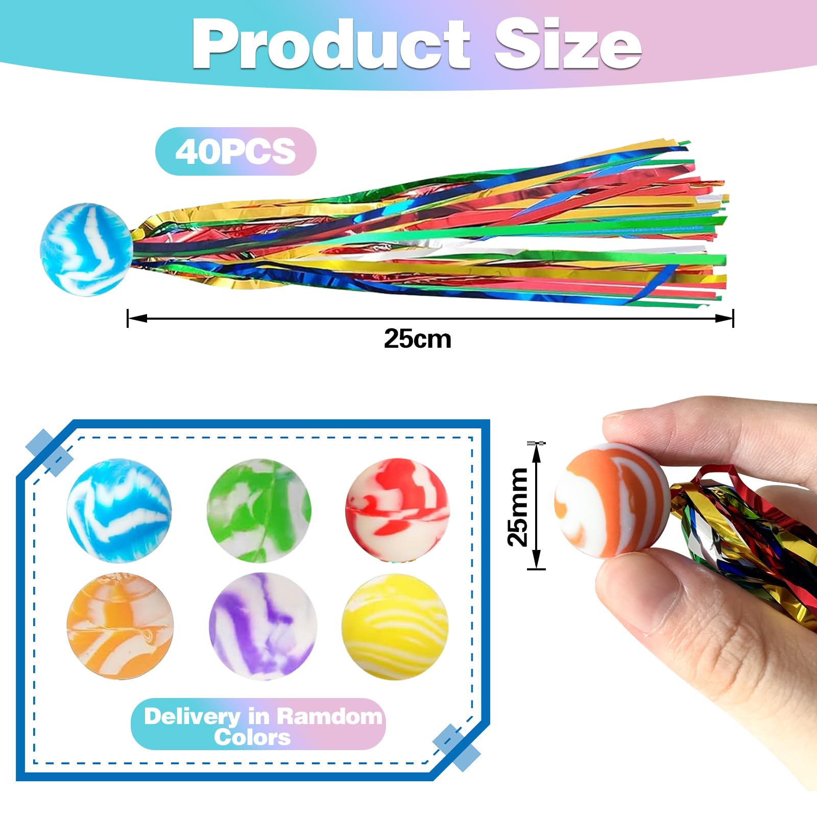 40 Piezas Pelotas Saltarinas, Pelotas Hinchables Para Niños, Pelota Hinchable 25mm Con Cintas De Colores, Juguete De Pelotas De Goma, Regalo De Cumpleaños