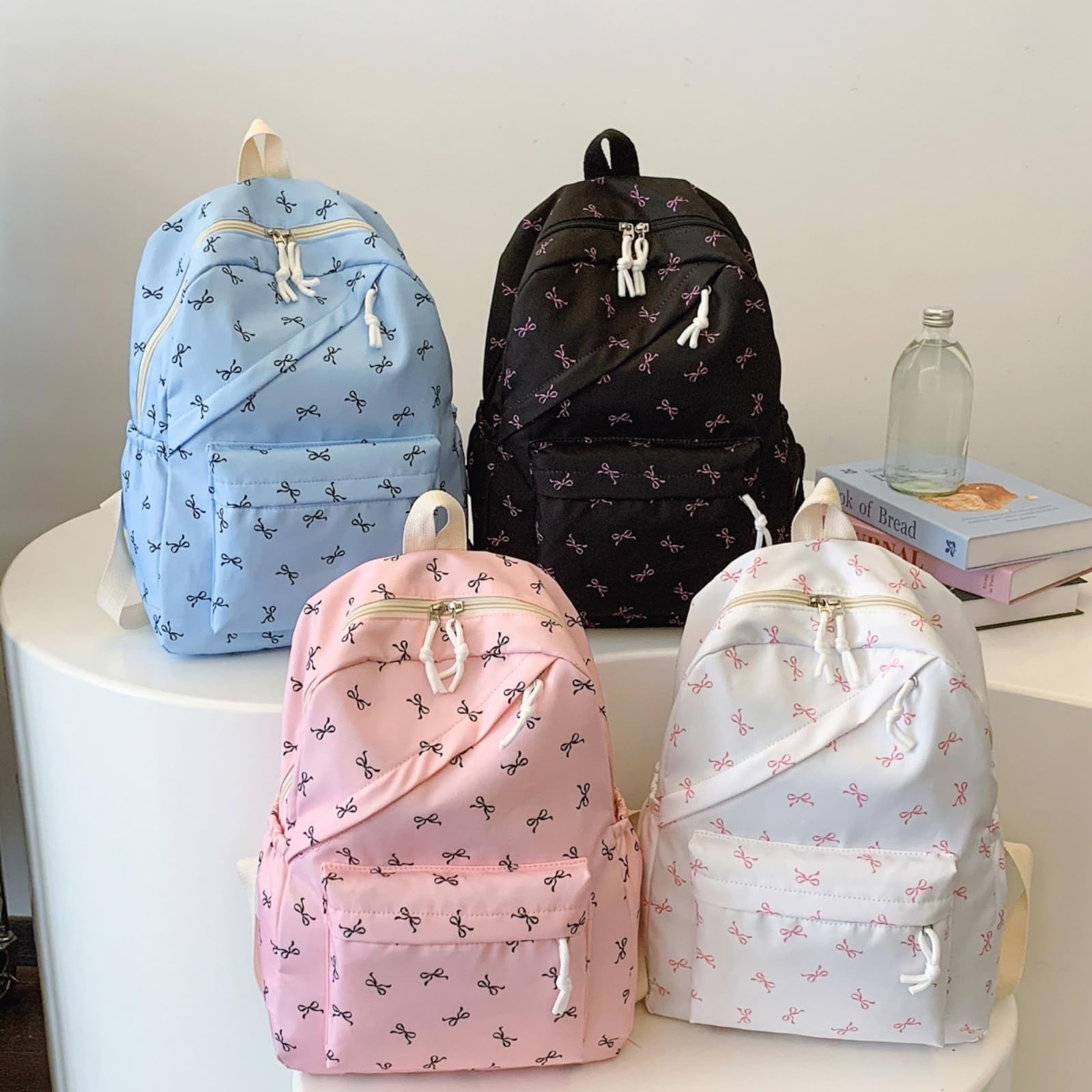 Zaino Nero Rosa Arco Stampa Zaino, Carino Grande capacità Laptop Borsa per Ragazze Tornare A Scuola Viaggio Giornaliero-Sky Blue