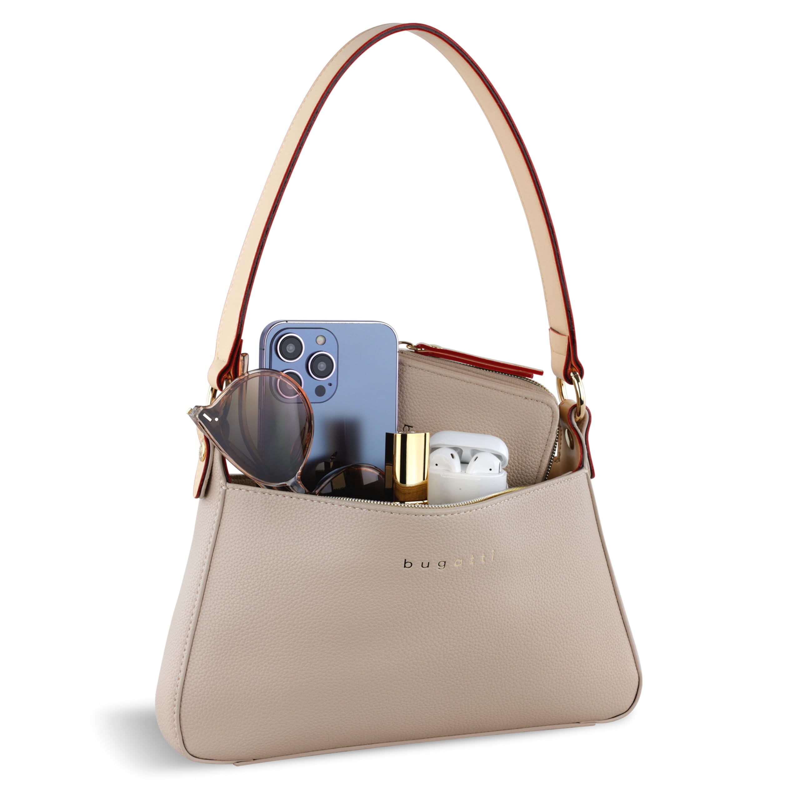 bugatti Ella kleine Damen-Umhängetasche - Kunstleder, Reißverschluss, in Beige