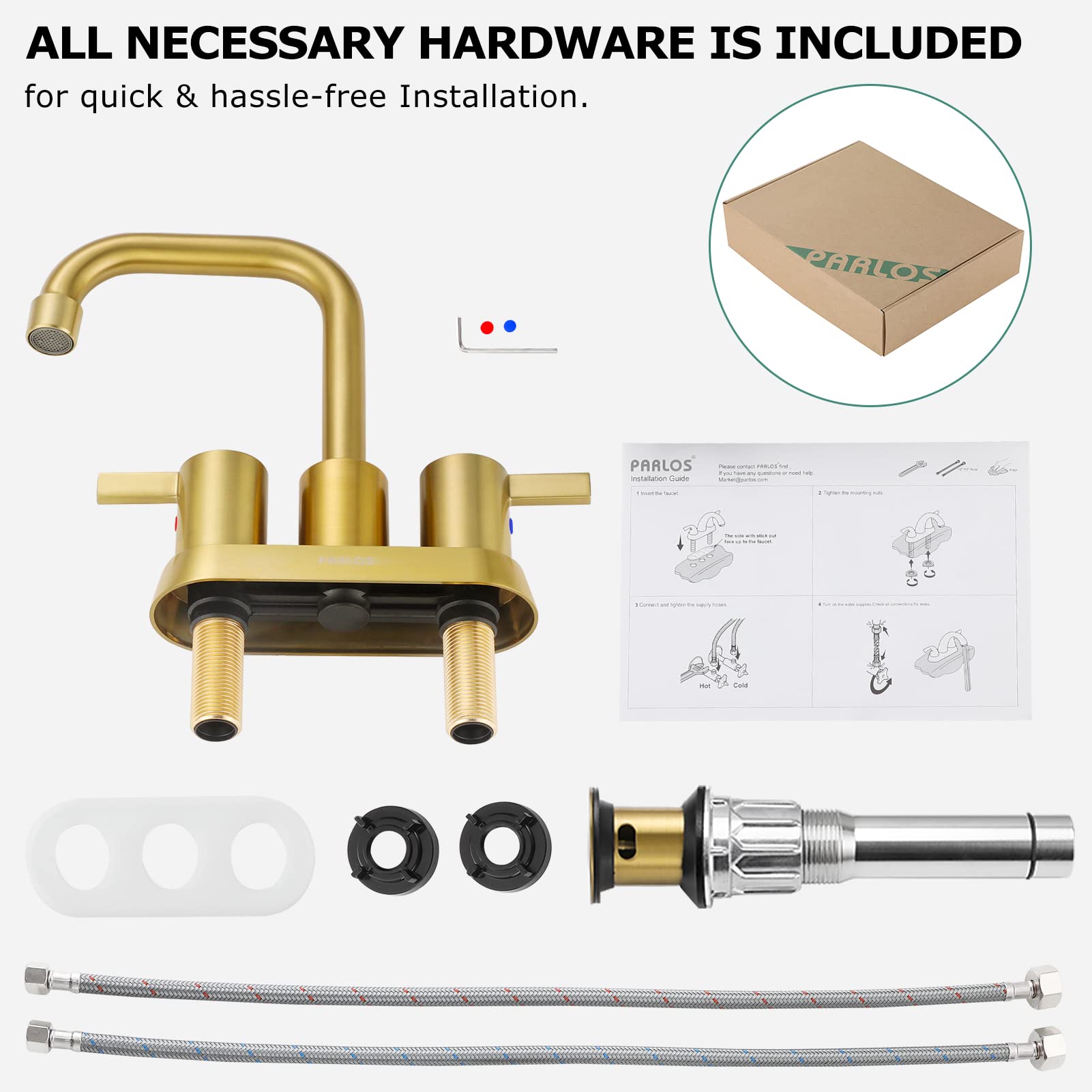 Rubinetto Bagno Centrale Oro Spazzolato: 2 Maniglie E 2 Fori Con Scarico Pop-Up - 2