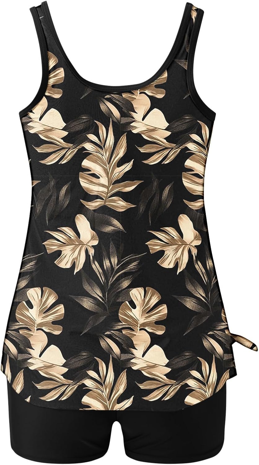 Lastesso Womens Tankini Bathing Suits Trendy Blouson Swim Tank Top with Shorts Fashion Vacation Print Summer Bathing Suits - Image 5