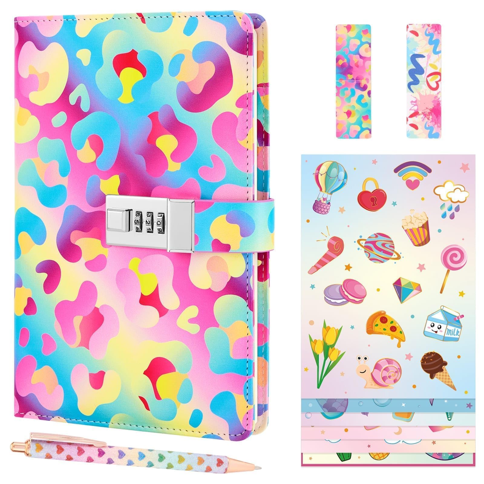 Diario Con Lucchetto Per Ragazze WERNNSAI - Set Leopardo Con Penna E Adesivi, Ideale Regalo Per Adolescenti