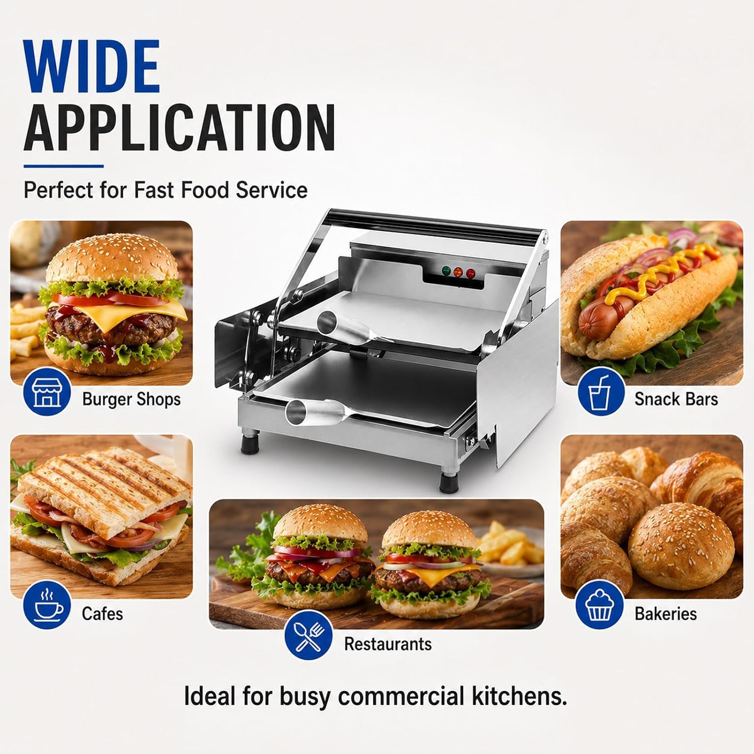 TYH Piastra per Panini da Banco in Acciaio Inox, Tostapane Commerciale A Doppio Strato per Hamburger, Timer da 0 A 3 Minuti, Controllo della Temperatura da 0 A 300 °c, con Piastre Riscaldanti