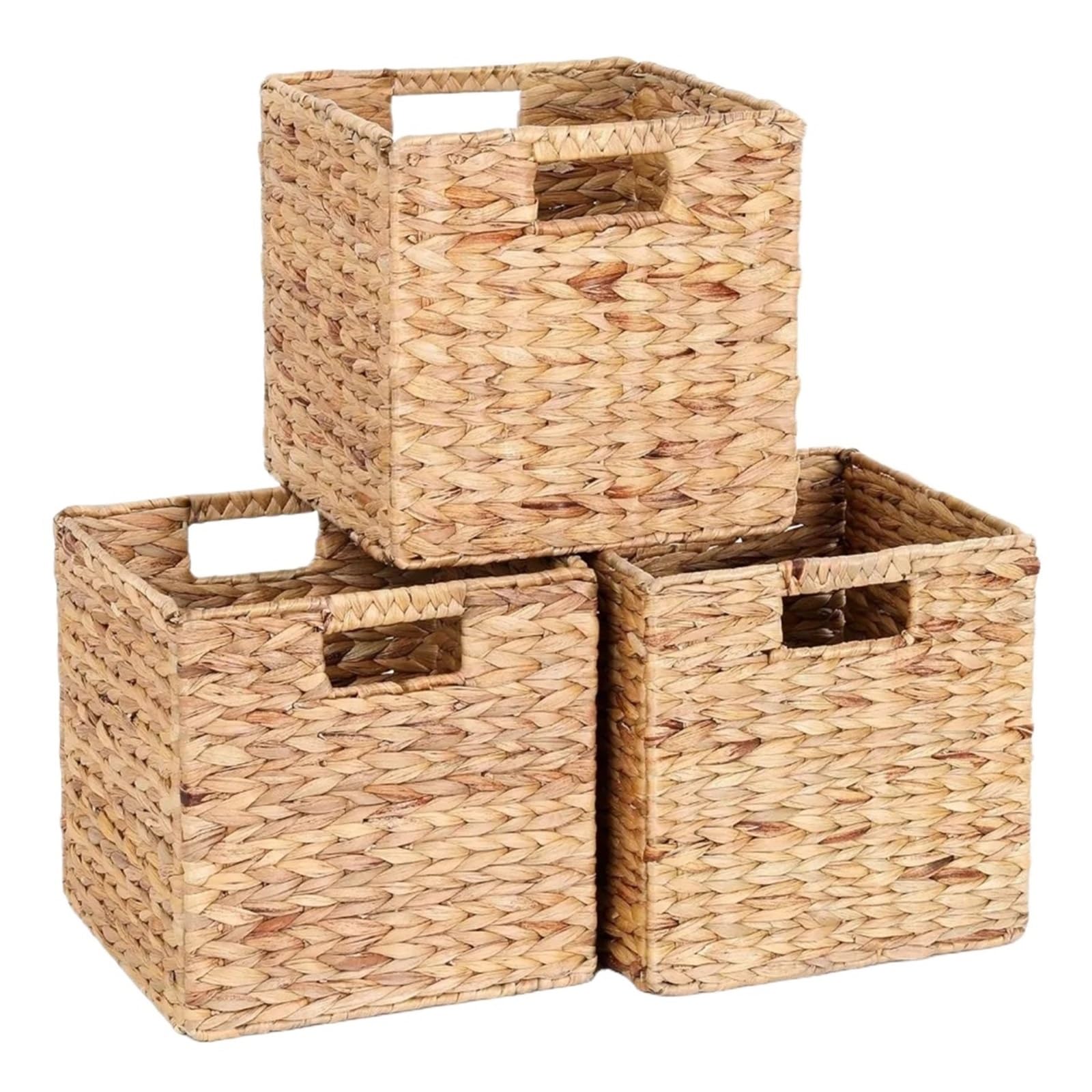 3pcs Water Hyacinth Storages Baskets, Wicker Basket For Shelves, 11 Lnch Cube Storage Bins For Storage