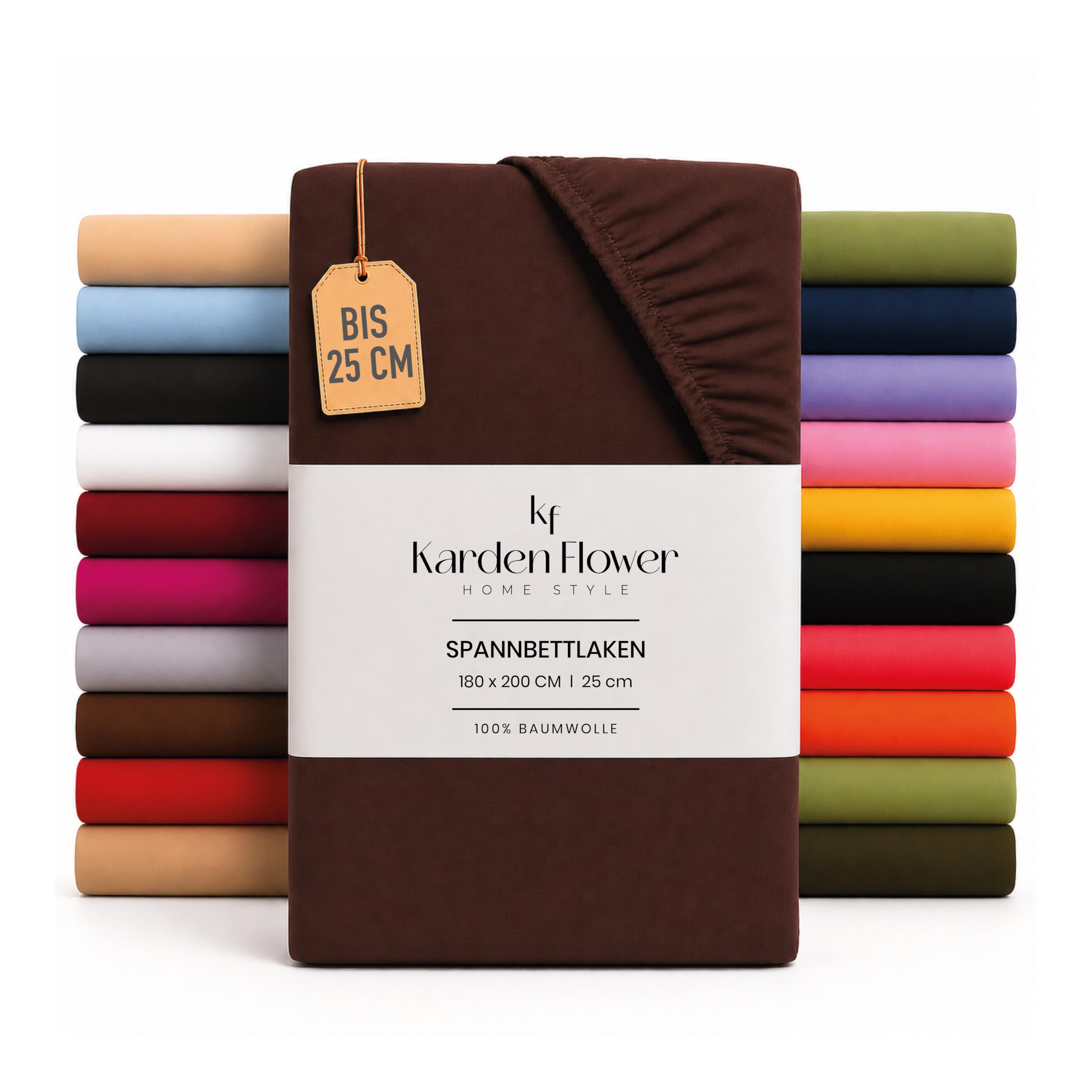 Karden Flower Jersey Fitted Sheet 90 x 200 cm Brown - Fitted Sheet 100% Cotton, Bed Sheet 90 x 200 cm up to 25 cm Mattress Height Brown — image 1