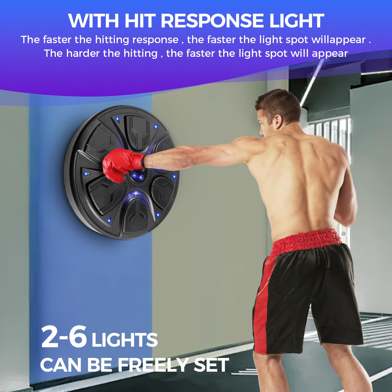 Macchina Da Boxe Musicale Con LED - Attrezzo Da Parete Con Bluetooth E Guantoni Inclusi - Foto 6