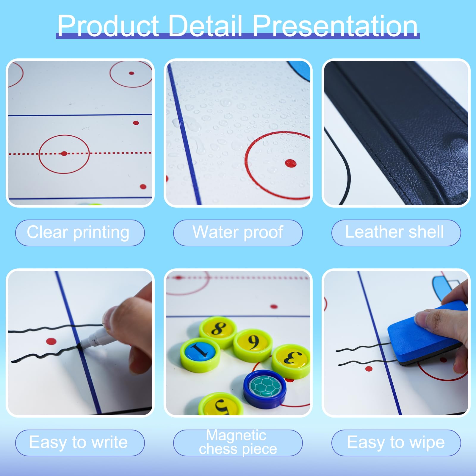 Joyeee Tabla táctica hockey hielo pizarra blanca marcador borrado en seco pista completa