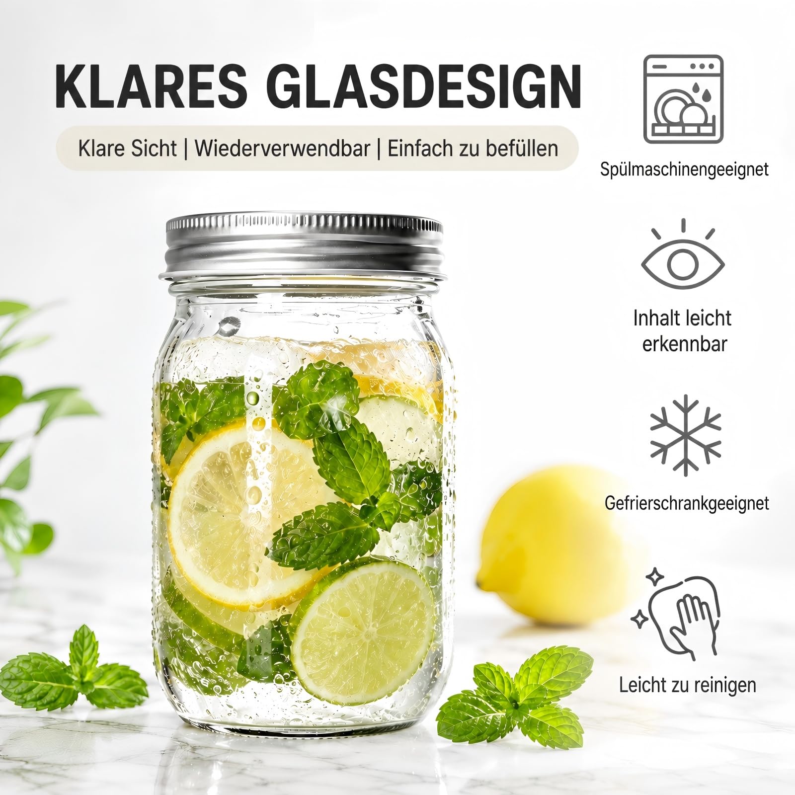 20er Set Einmachgläser 380 ml, Mason Jars mit zweiteiligem Schraubdeckel
