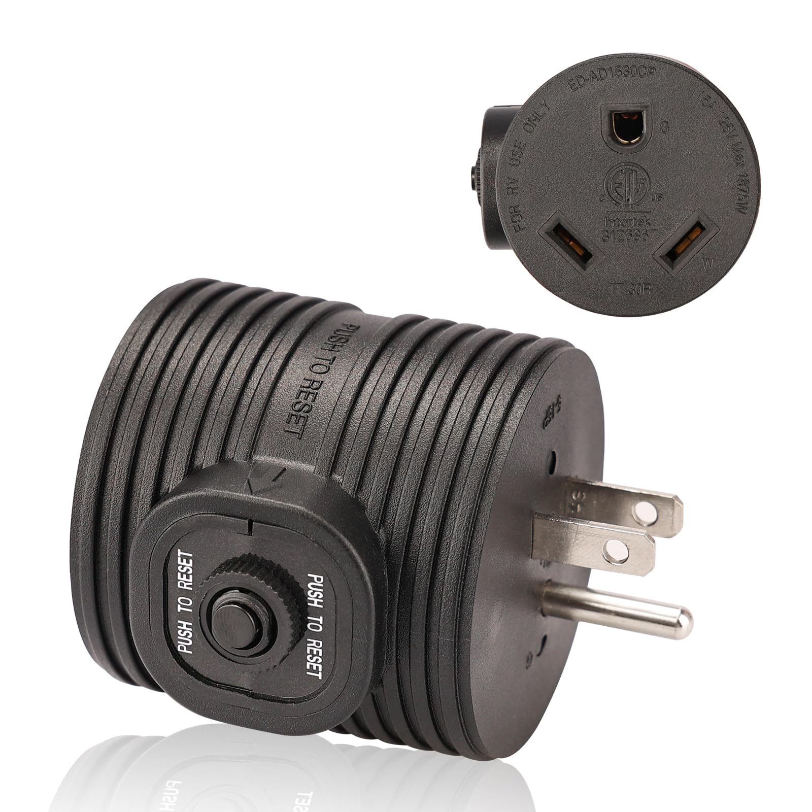 RVGUARD Overload Protector RV Power Adapter Plug Circuit Breaker, 30 Amp to 110 Volt RV Adapter Plug, NEMA 5-15P to NEMA TT-30R Electrical Power