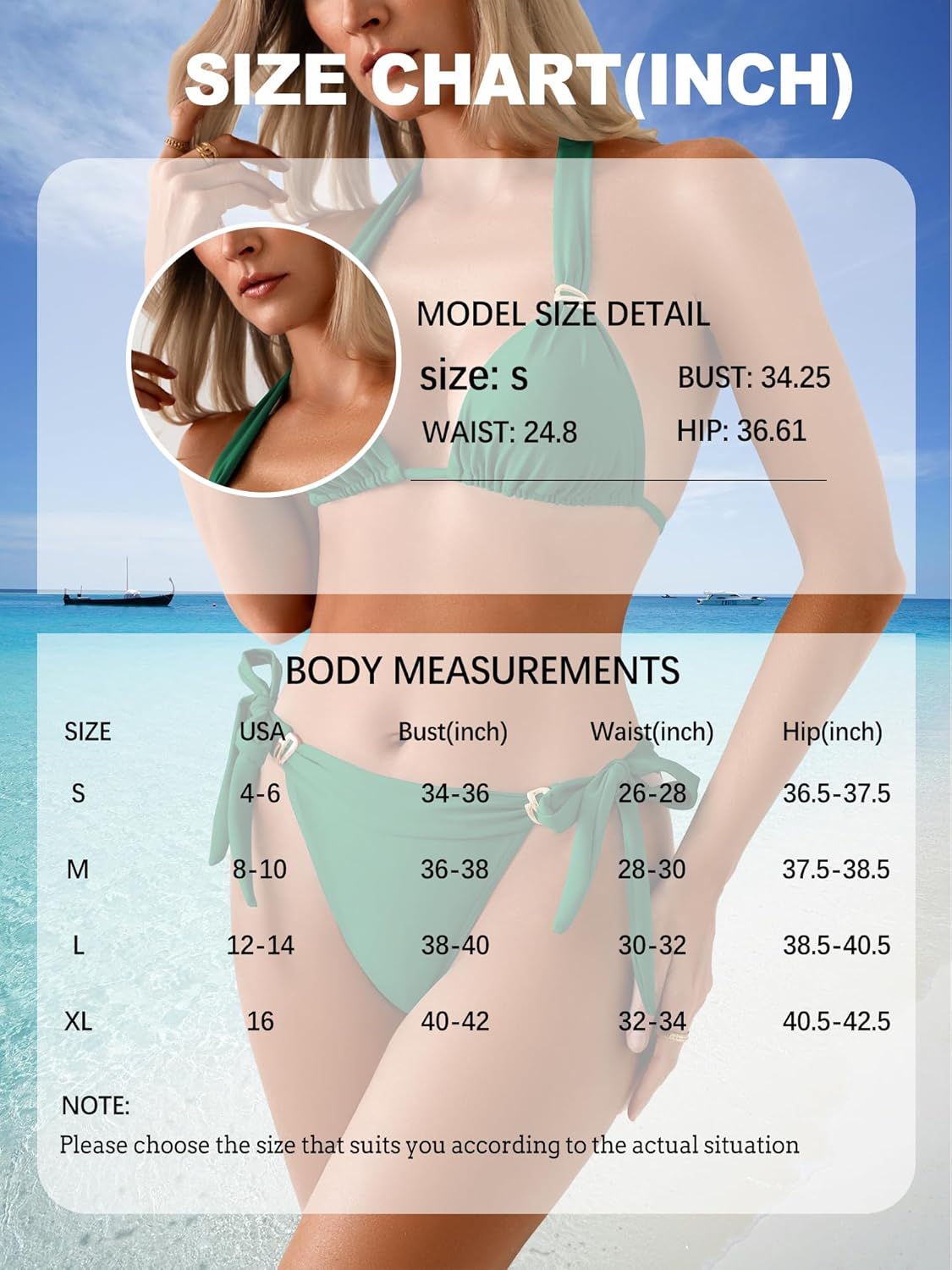 swimall Women's Triangle Bikini Set Ruched Tie Two Piece Swimsuit Gold Sliding Ring Bathing Suit
