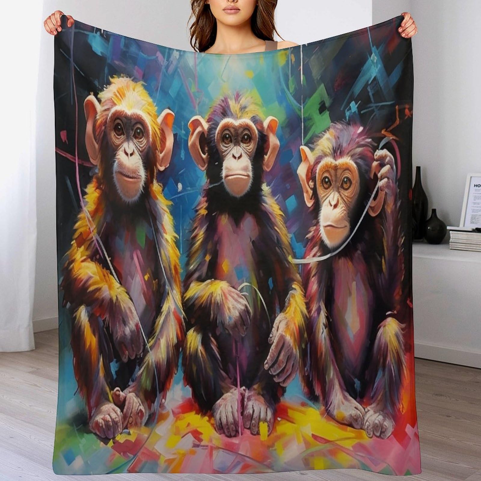 Couverture polaire singe plaid anti-peluche et résistant pour lit et salon