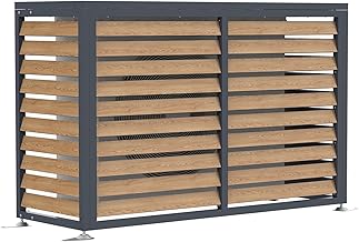 Westmann Boxa M | Wärmepumpen Verkleidung & Klimaanlagen Abdeckung | Stahl Holzoptik Anthrazit | Höhenverstellbar | 140x56x97 cm