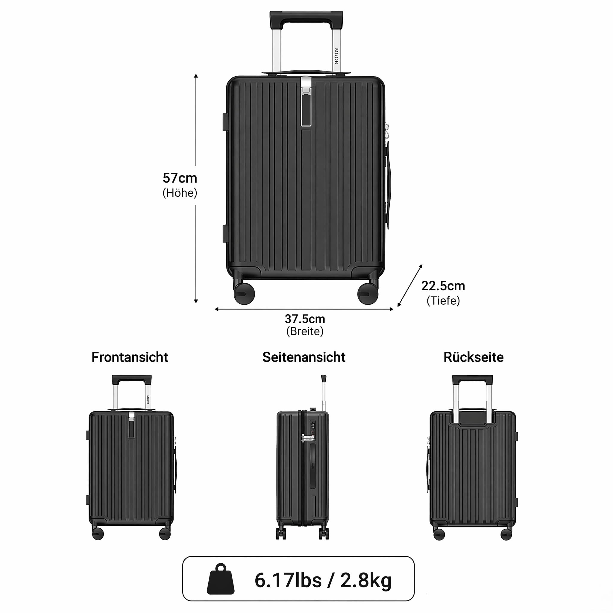 Valigia Bagaglio a Mano PC（Policarbonato） Trolley Rigida Valigie Cabina Ultra Leggero 4 Ruote Girevoli Doppie e TSA Lucchetto 57x37x22cm
