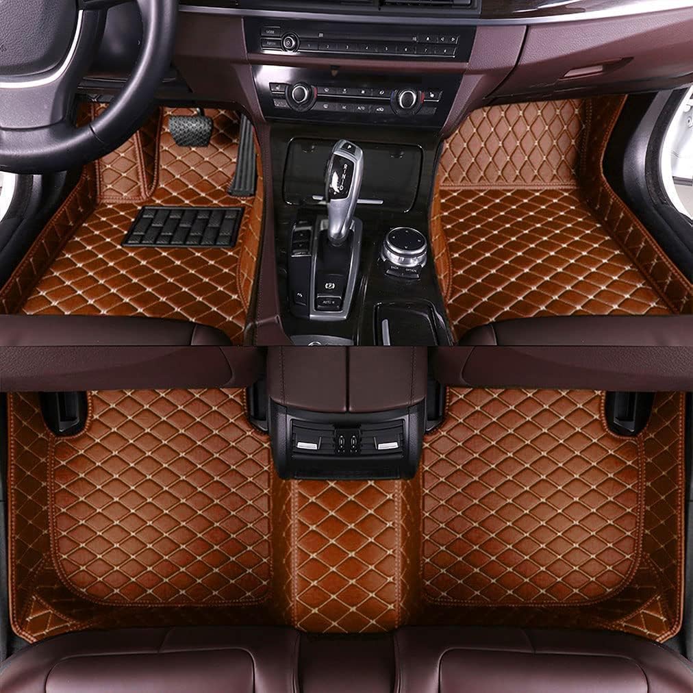 Custom All-Weather Protection Leather Car Floor Mats for Cars Sedan SUV Sports Car Waterproof Floor Mat (Brown)