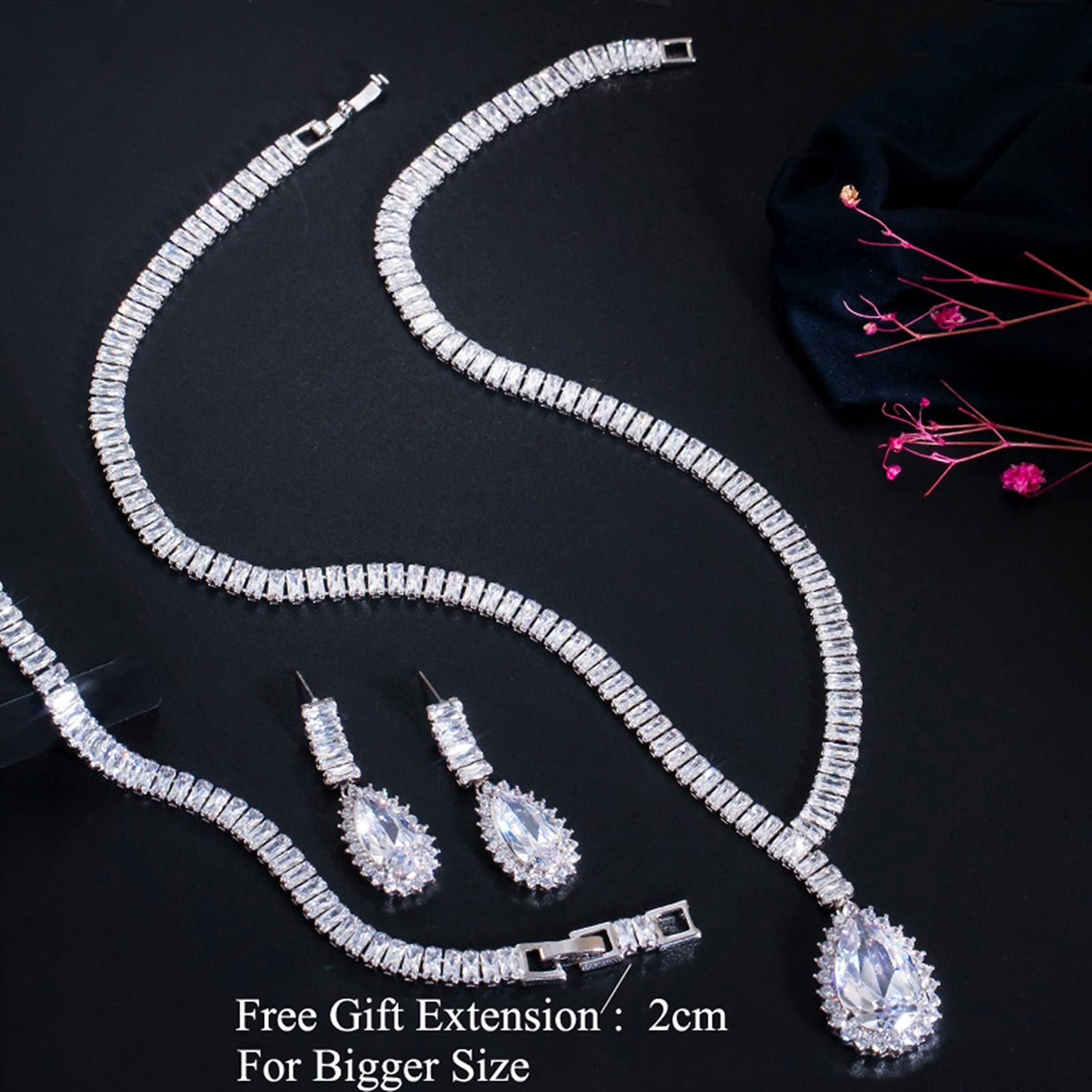 Gioielli Bianco Lucido Grande Goccia d'Acqua zirconi da Donna Collana da Sposa e Orecchini Set di Gioielli da Sposa