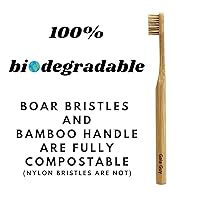 Vista 4 de Gaia Guy Cepillo de dientes de bambú de cerdas naturales (sin nailon, solo pelo de jabalí), cepillos de dientes de bambú y cerdas de jabalí