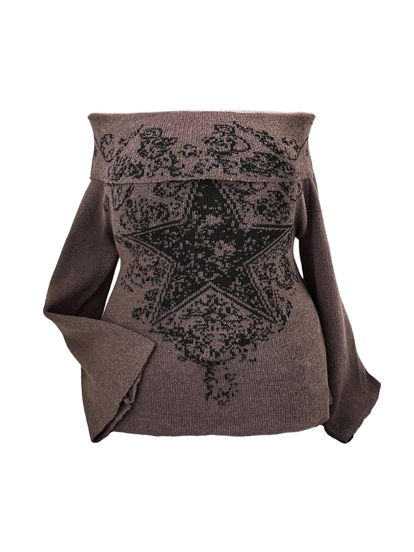 Floerns Womens Plus Size Gothic Sweaters Off The Shoulder Star Fall Knit Pullover Tops