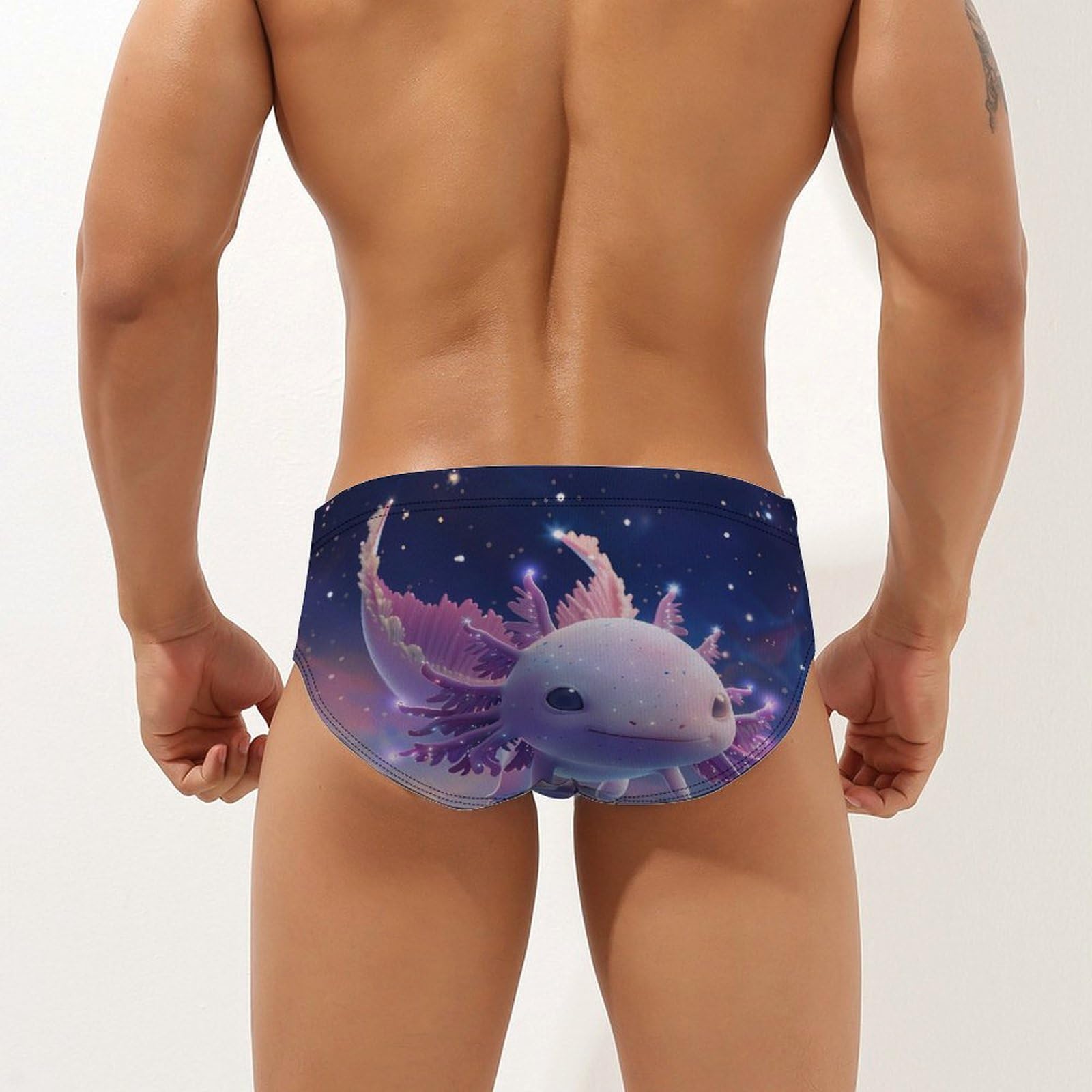 Cute Axolotl Galaxy Mens Swim Briefs Bikini Swimwear Print Beach Shorts Sexy Swimsuit S