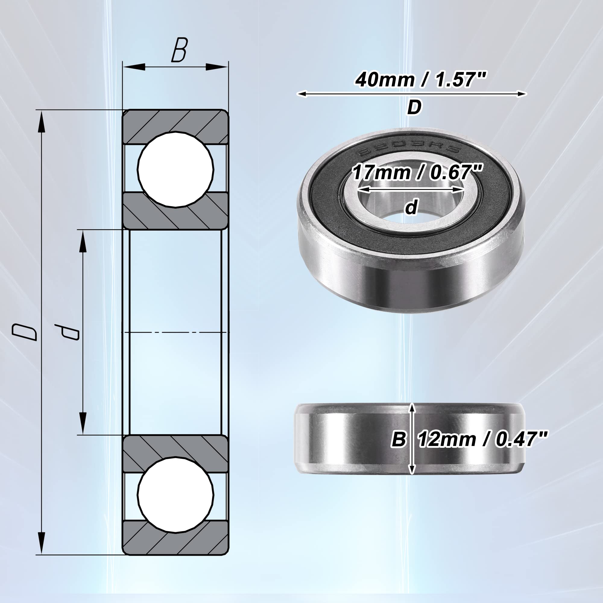 4x Kugellager 6203ZZ – 17x40x12 Mm, Doppelt Abgeschirmt, Aus Chromstahl Für DIY