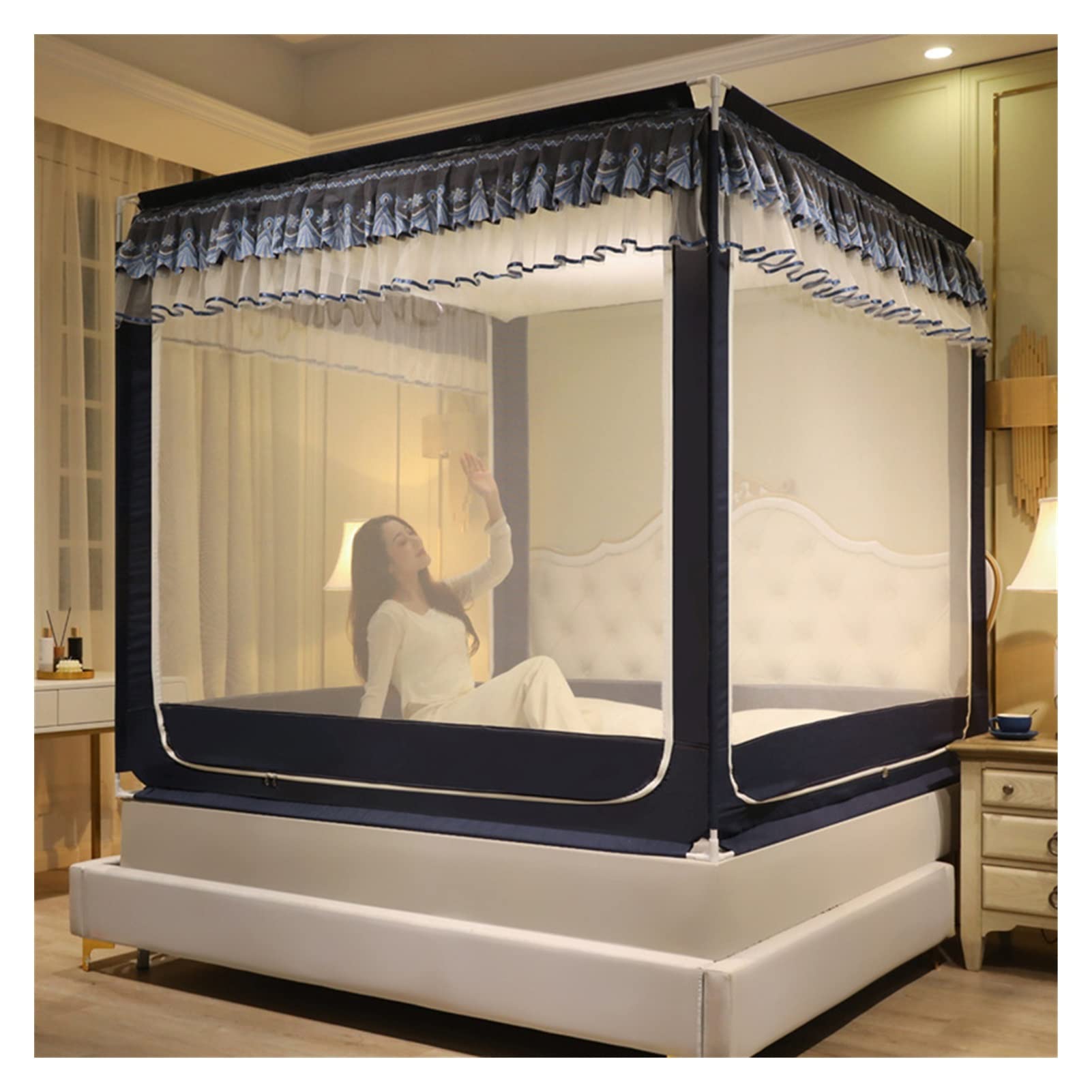 DXTFDHB Bed Canopy Curtain Bed Netting Full Size Elegant Bed Canopies Drapes(Navy blue,120 * 200cm)
