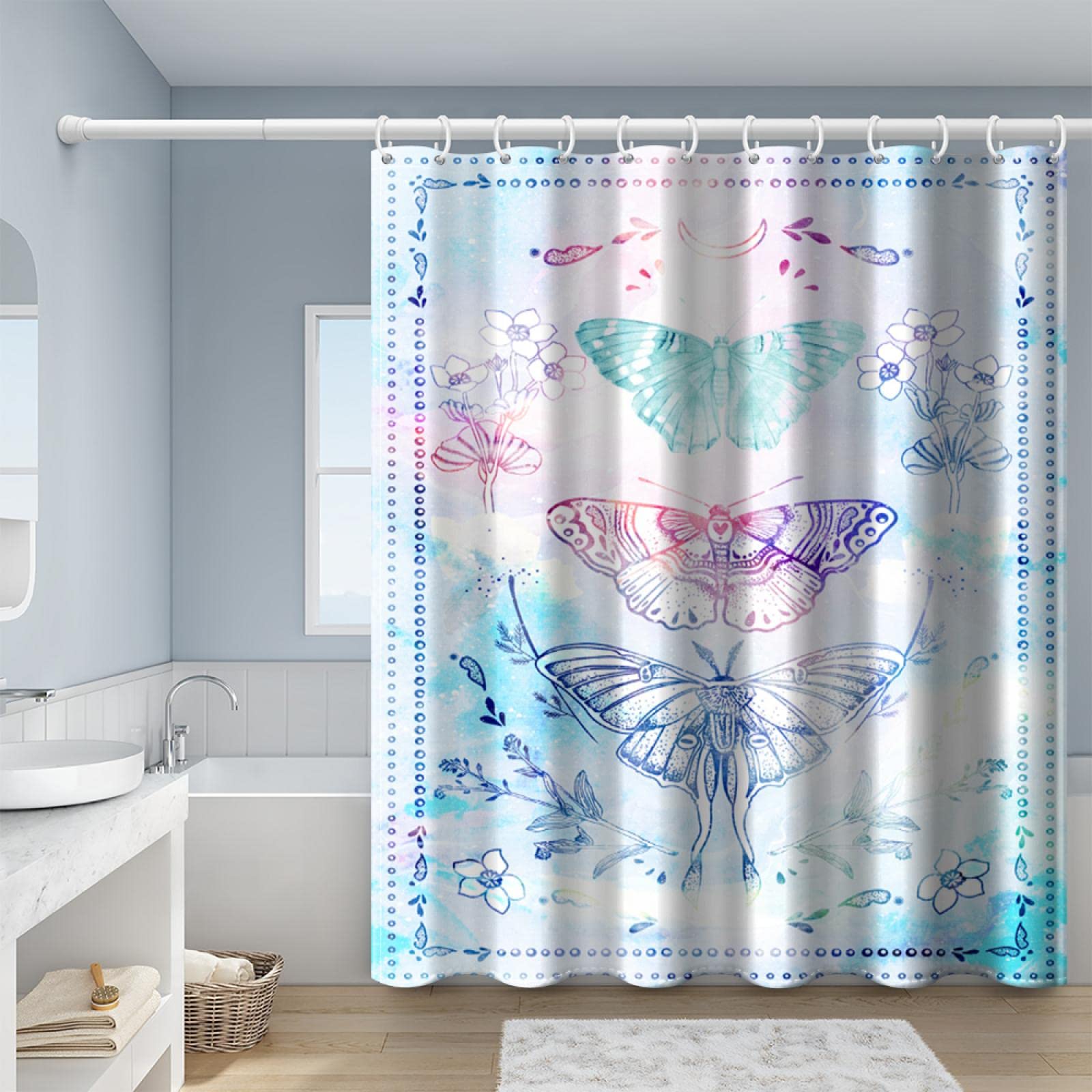 Rideau de douche anti-éclaboussures 115x220cm en tissu polyester lavable pour douche haute