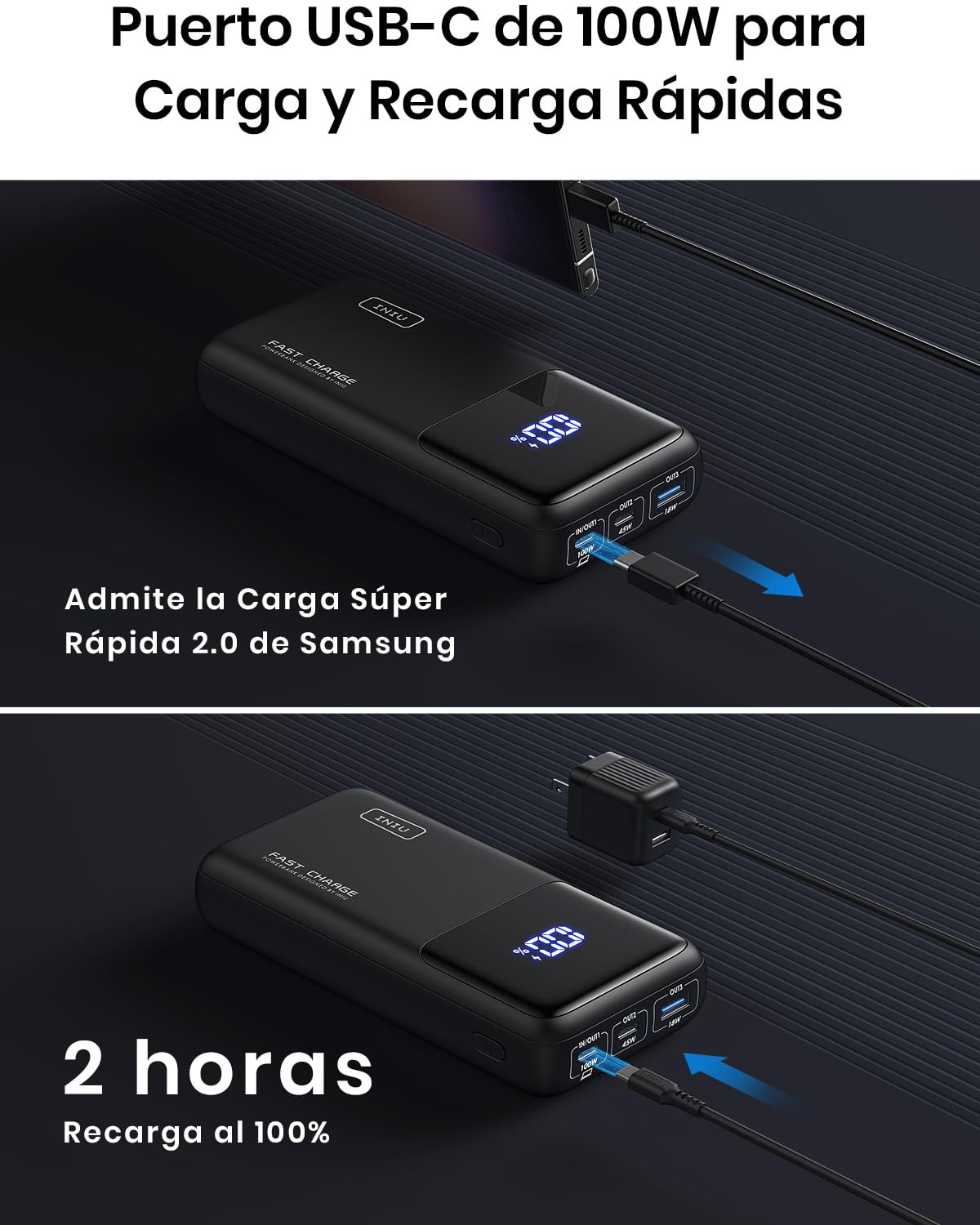 INIU Laptop Power Bank Compacto 25000mAh 100W Carga Rapida Batteria Externa | 3-Output Carga Rápida, Apto para Avión de Viaje, Bateria Portatil para MacBook, Steam Deck, iPhone 17, Samsung, iPad etc