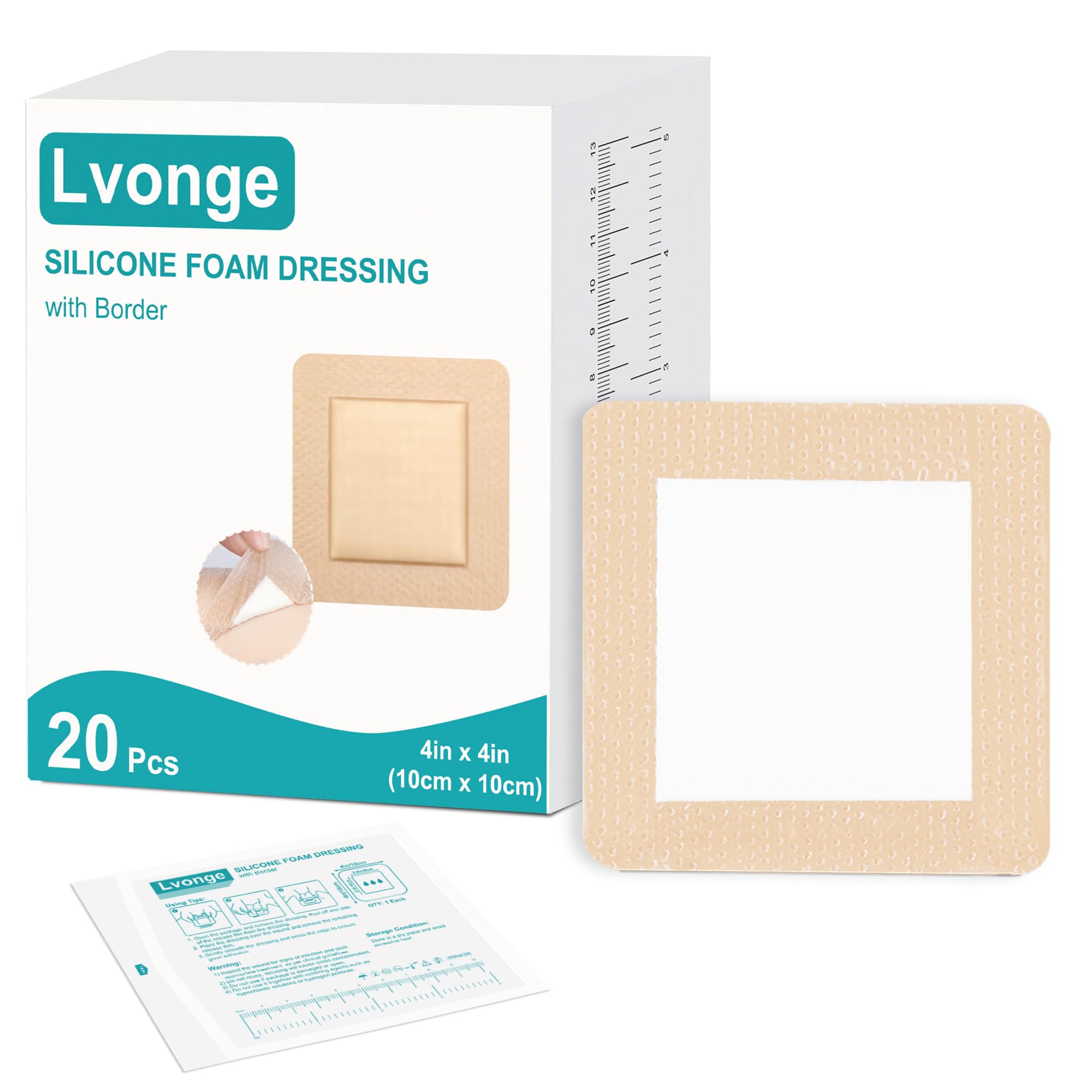 Silicone Foam Dressing With Soft Edge 20 Pack 4 X 4" Wound Dressings Highly Absorbent Large Waterproof Wound Care Leg Ulcers Ulcers